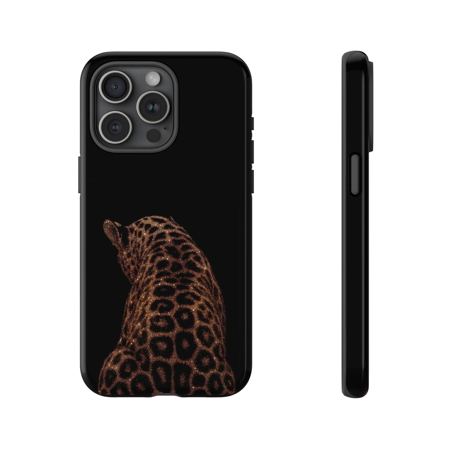 Leopard Print Tough Phone Case - Sleek Black Protective Cover