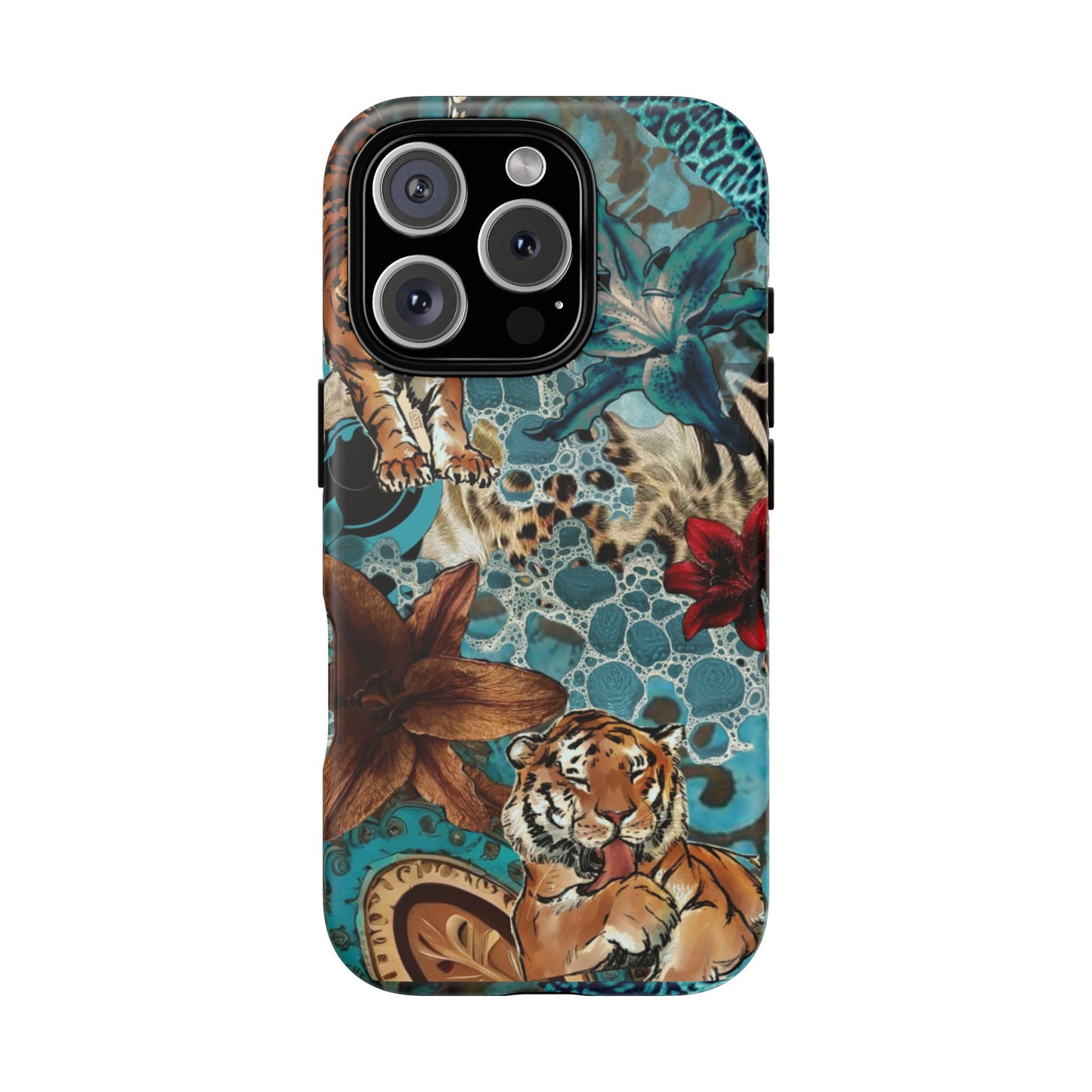 Floral Tiger Phone Case - Teal Safari Protective Cover