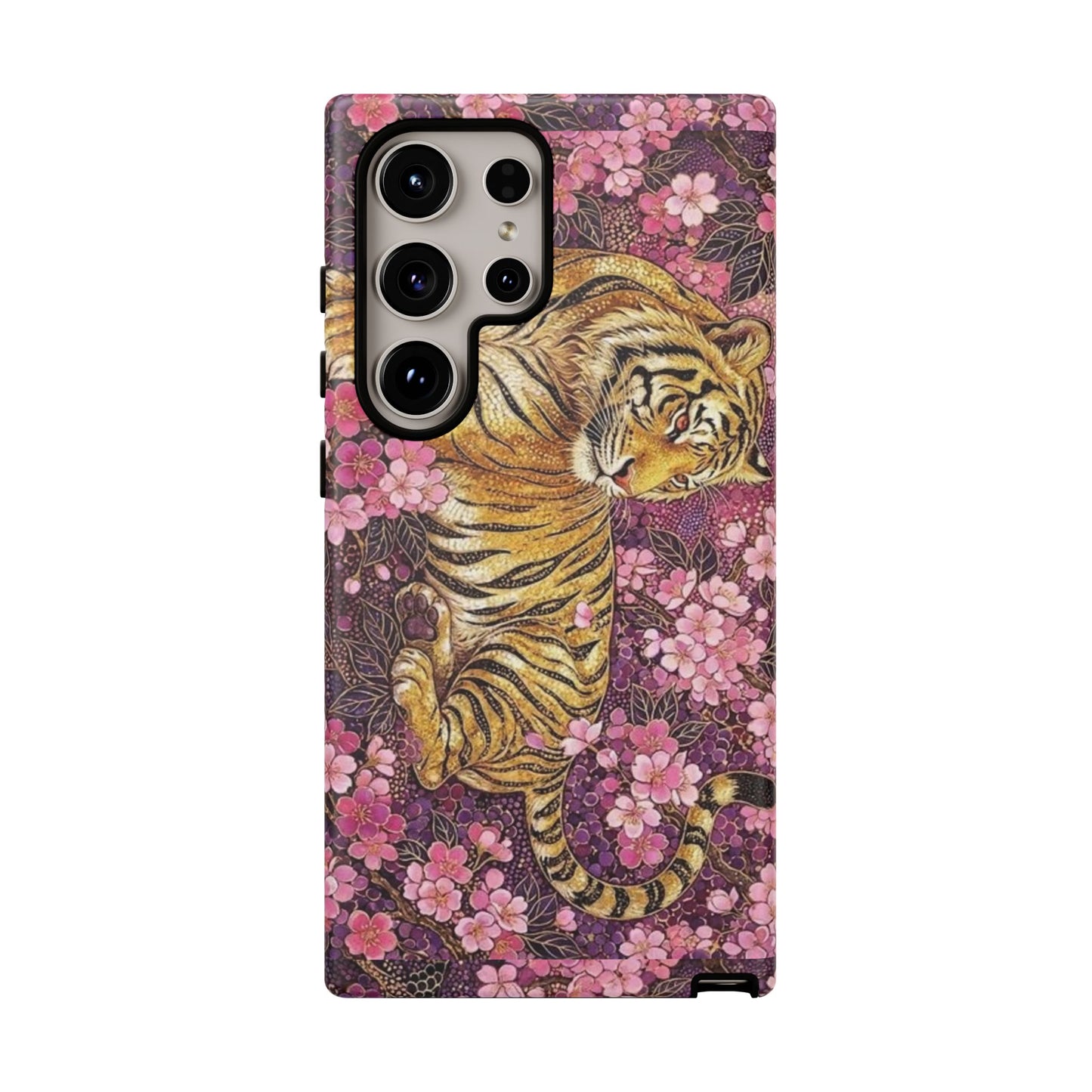 Tiger Floral Phone Case — Vintage Sakura Heavy-Duty Protective Cover