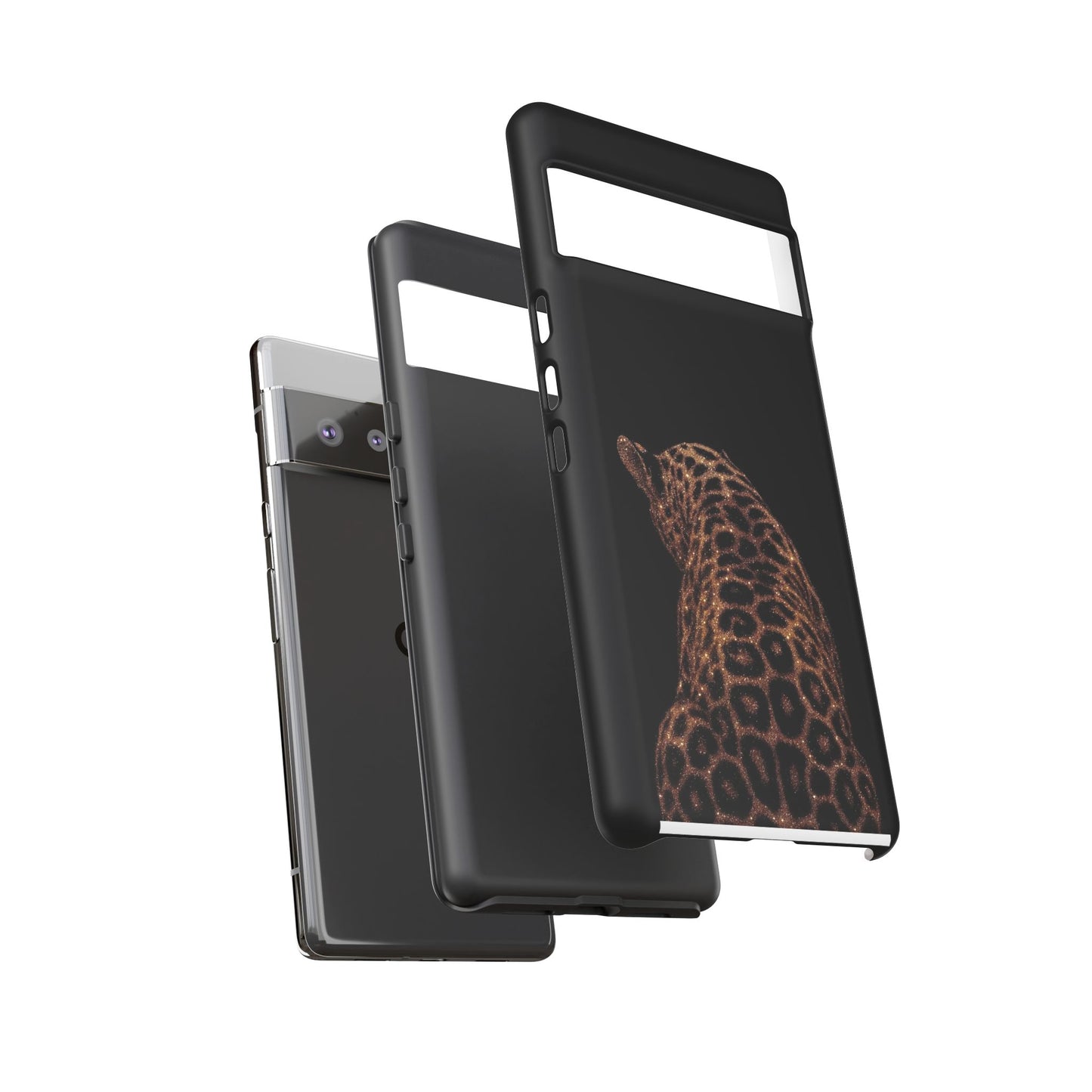 Leopard Print Tough Phone Case - Sleek Black Protective Cover