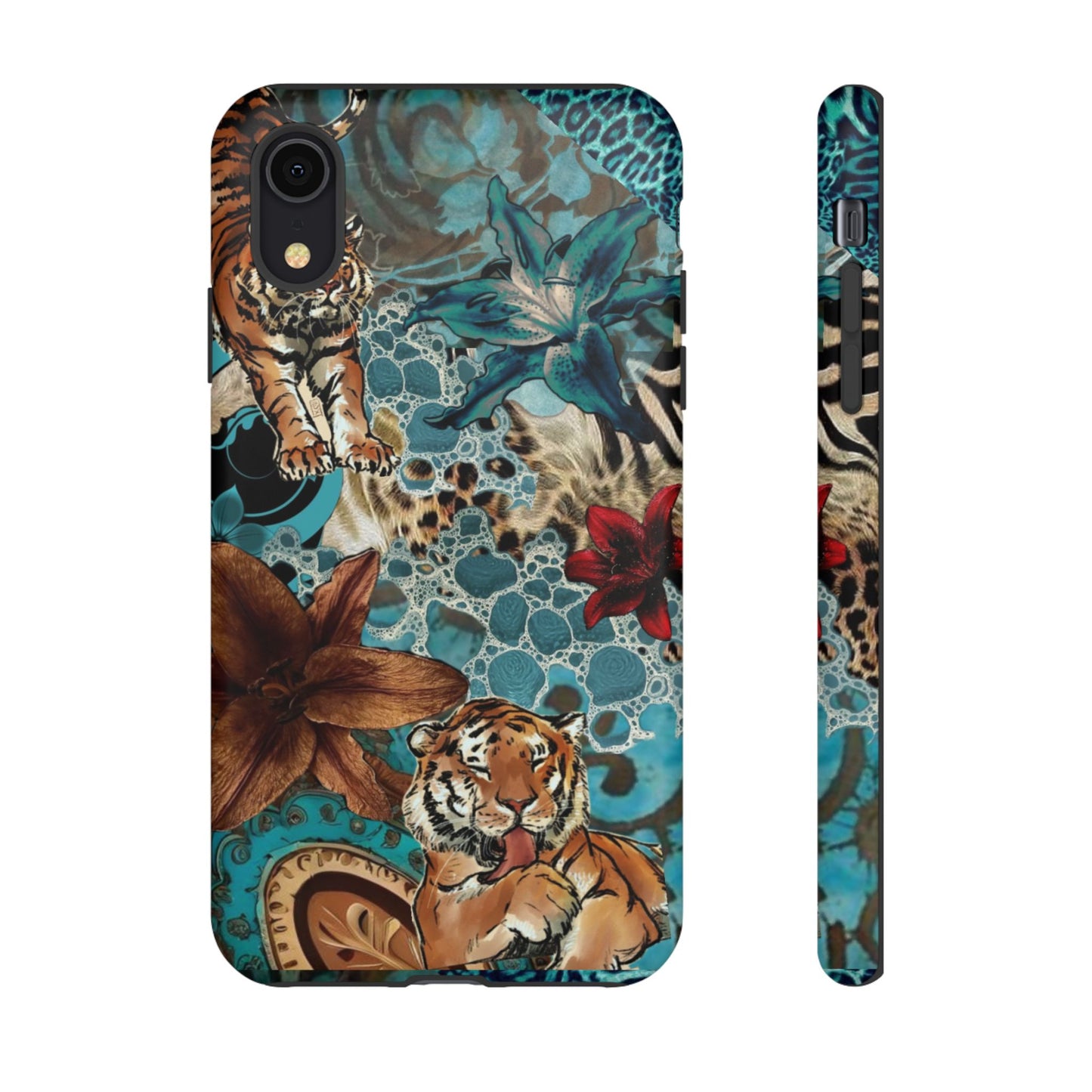 Floral Tiger Phone Case - Teal Safari Protective Cover