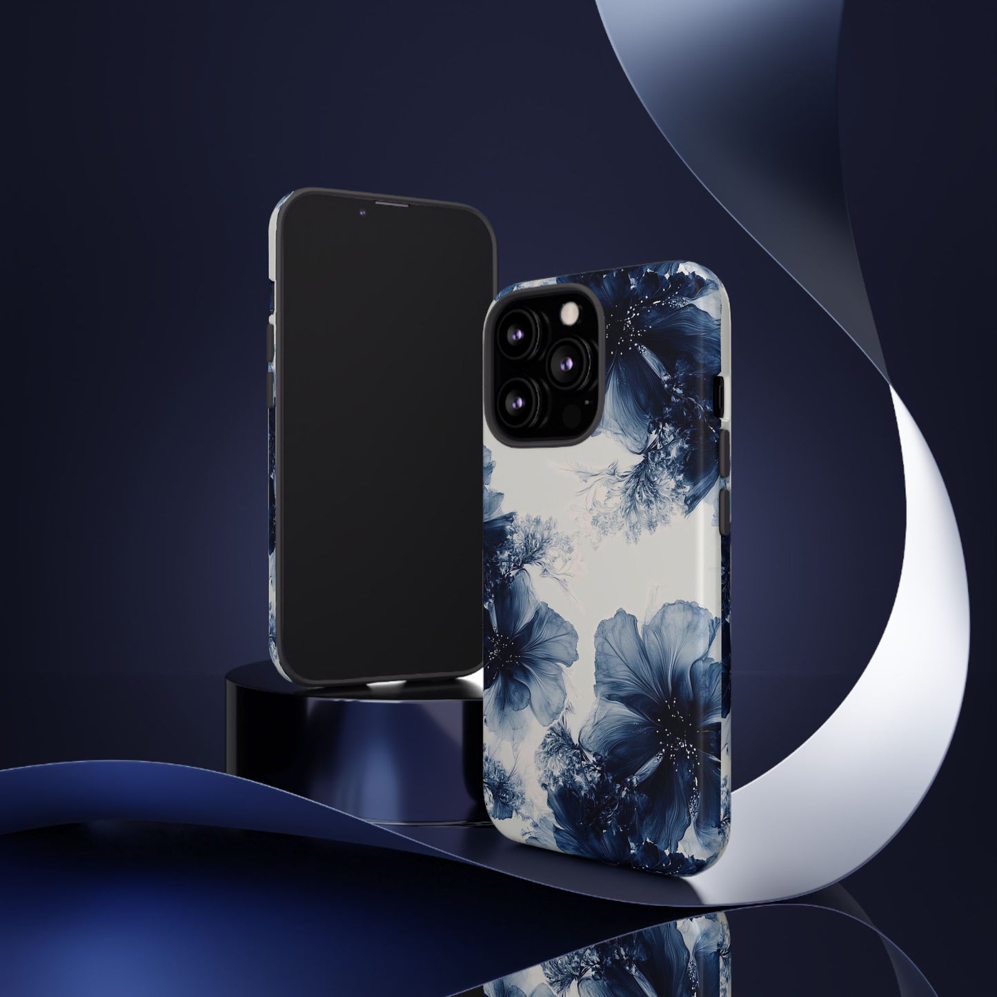 Floral Indigo Tough Phone Case — Blue Botanical Protective Cover