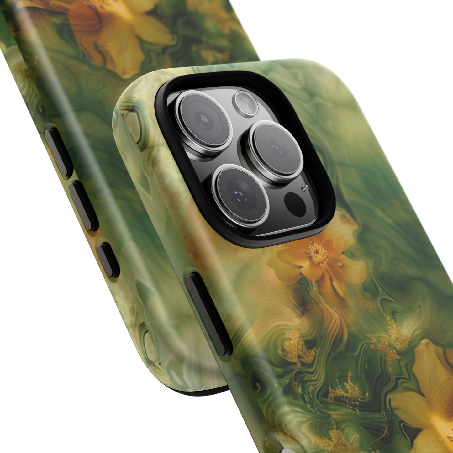 Floral Swirl Phone Case — Green & Gold Vintage Flower Design