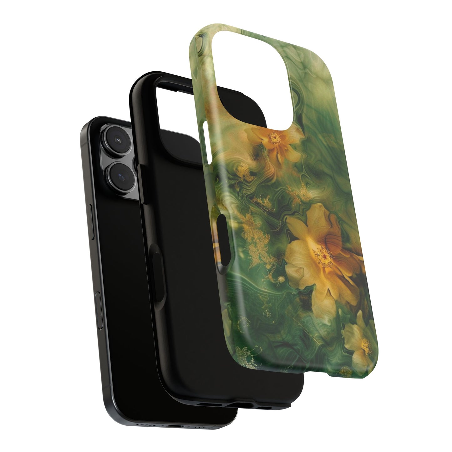 Floral Swirl Phone Case — Green & Gold Vintage Flower Design