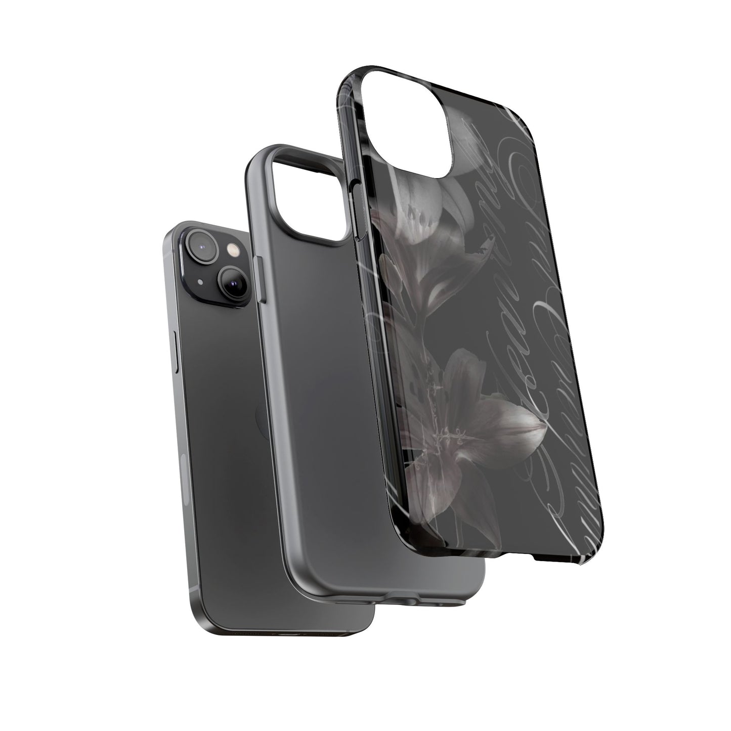 Floral Script Tough Phone Case – Black Lily Protective Cover