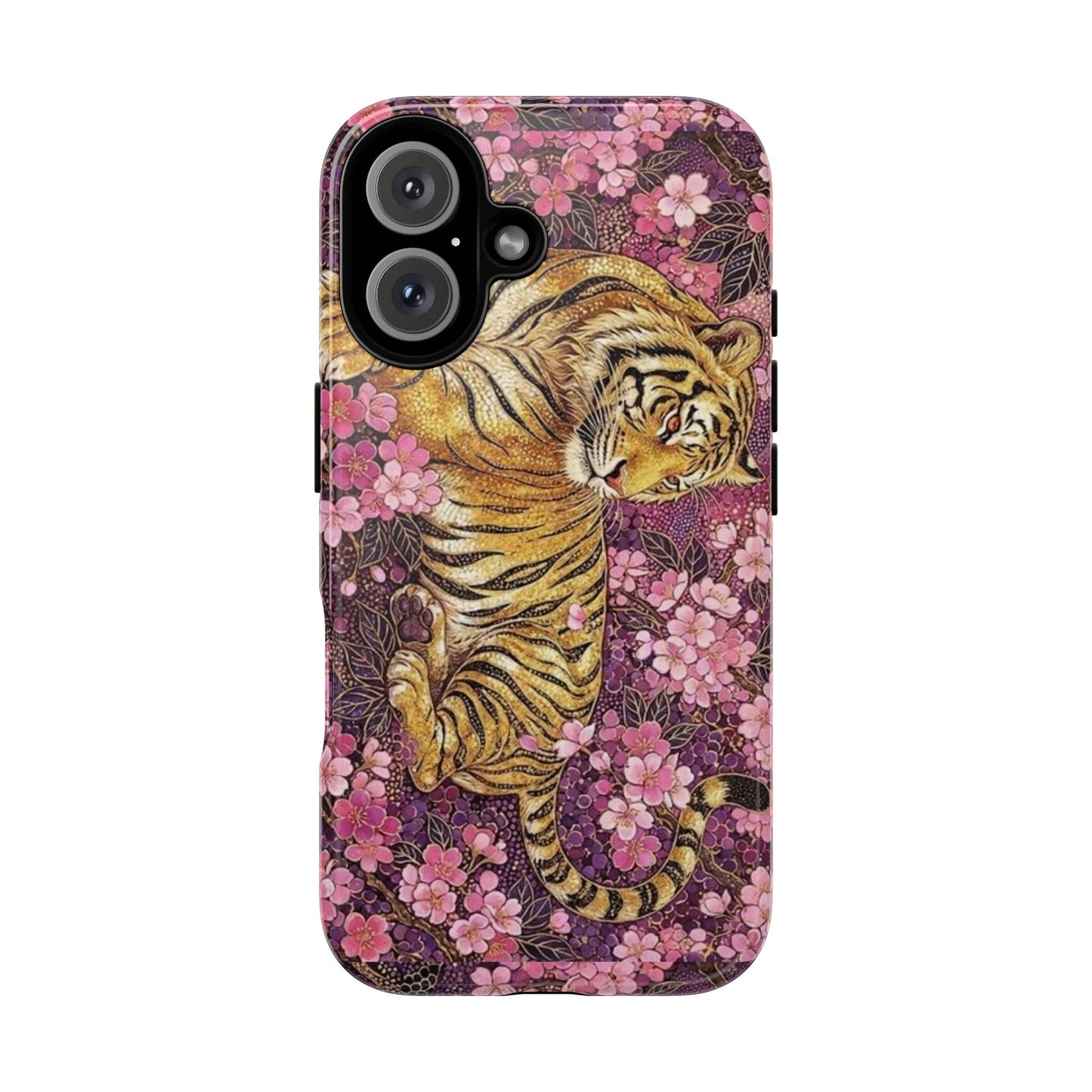 Tiger Floral Phone Case — Vintage Sakura Heavy-Duty Protective Cover