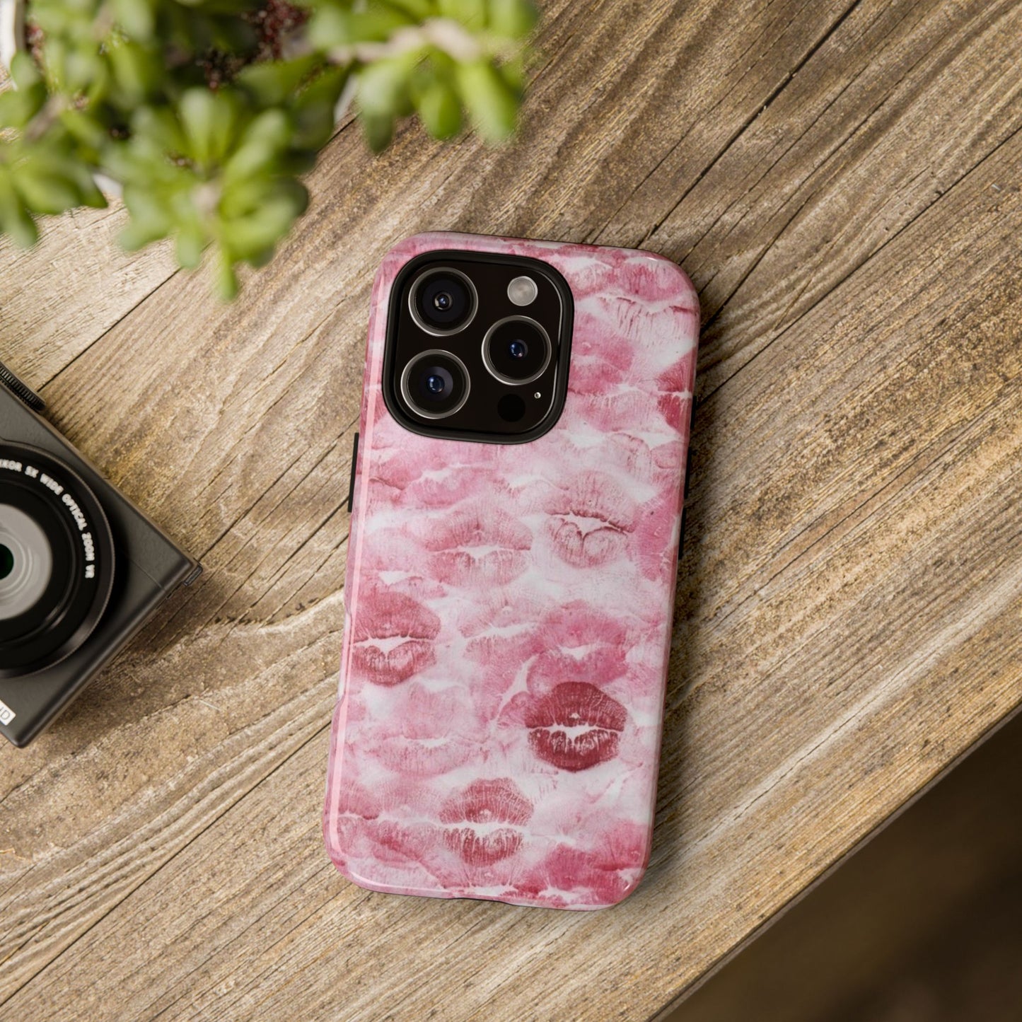 Kiss Print Tough Phone Case — Pink Marble Lip Pattern, Protective iPhone Cover