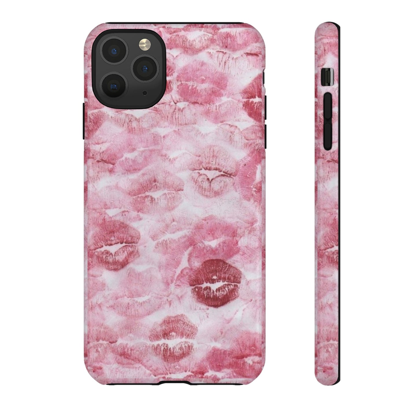 Kiss Print Tough Phone Case — Pink Marble Lip Pattern, Protective iPhone Cover
