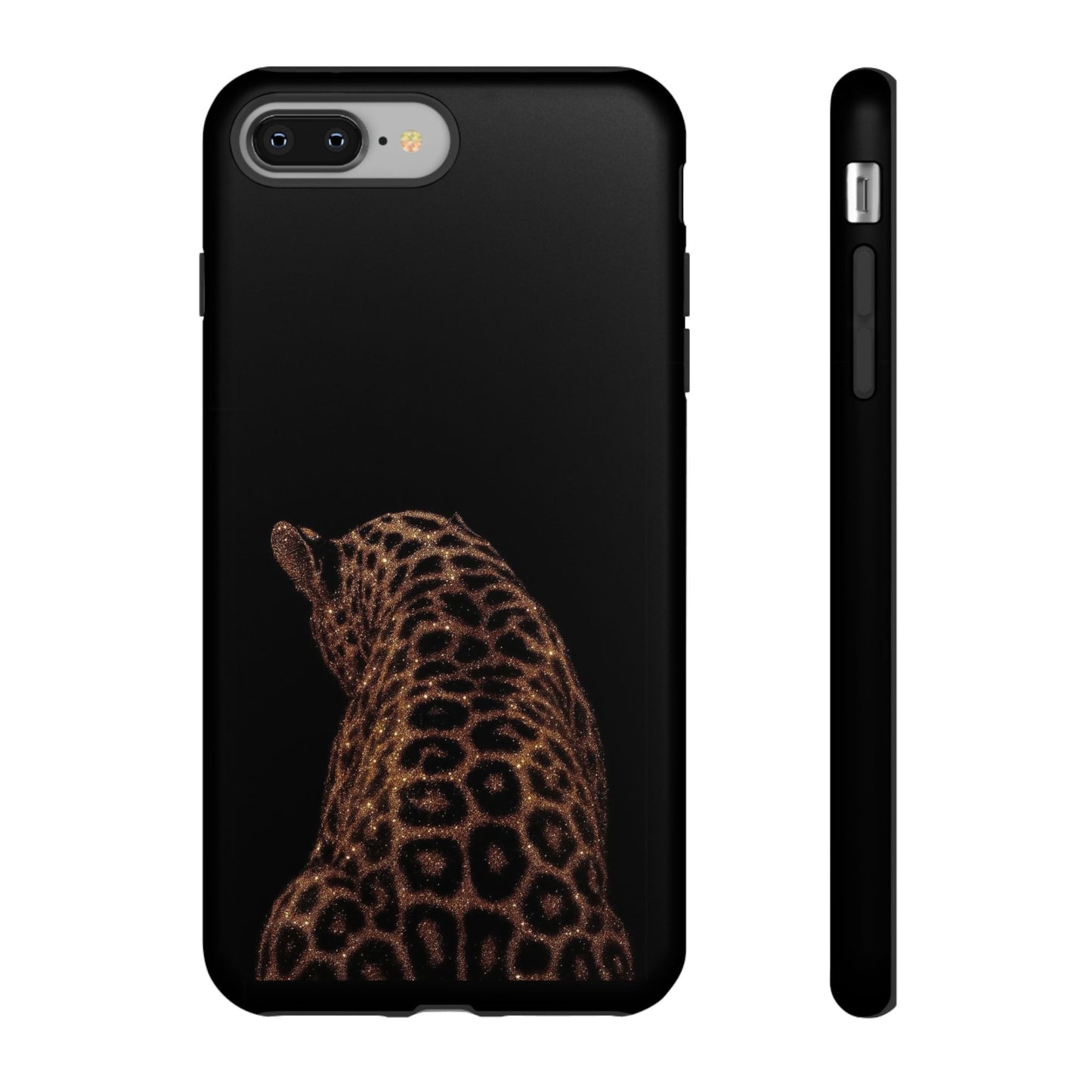 Leopard Print Tough Phone Case - Sleek Black Protective Cover