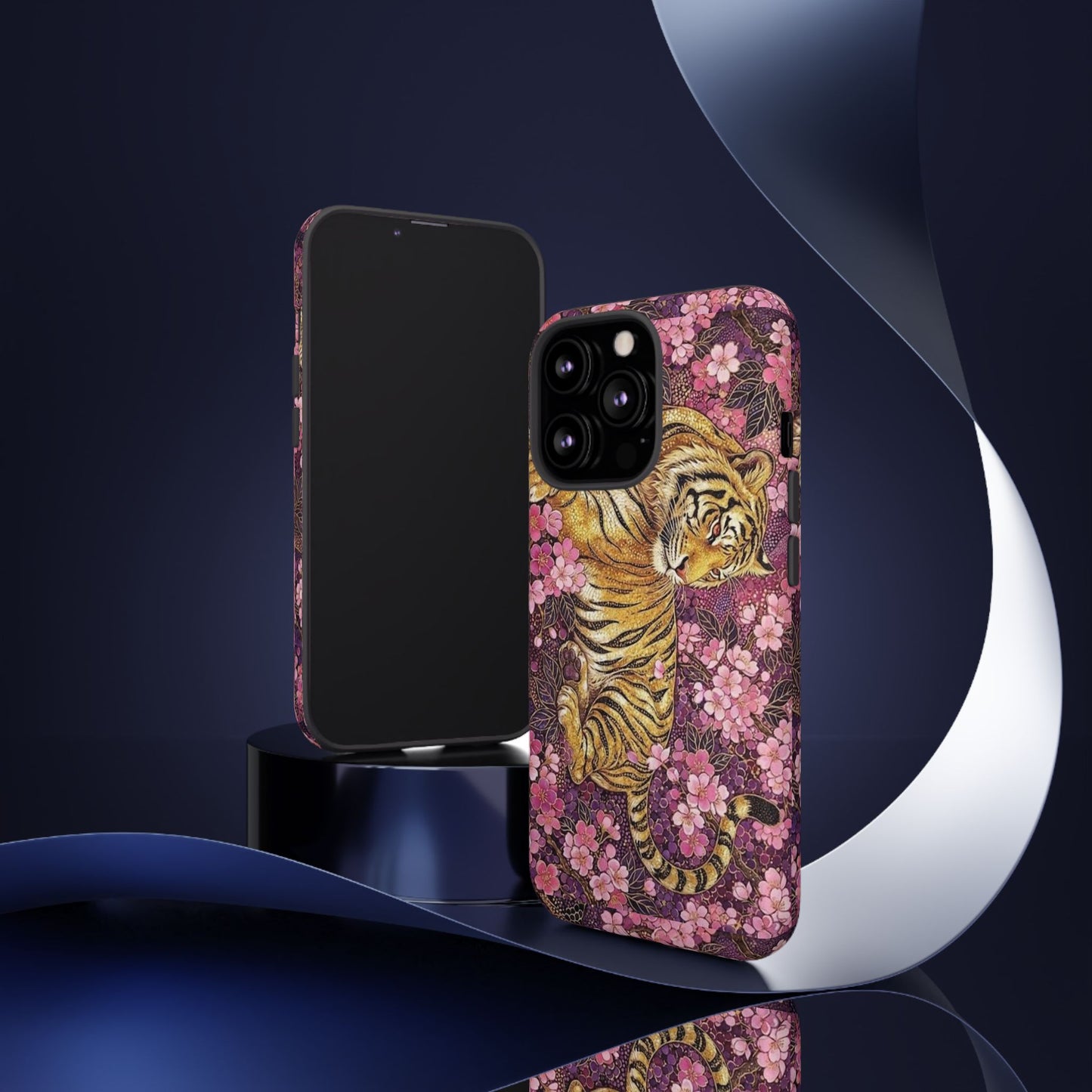 Tiger Floral Phone Case — Vintage Sakura Heavy-Duty Protective Cover