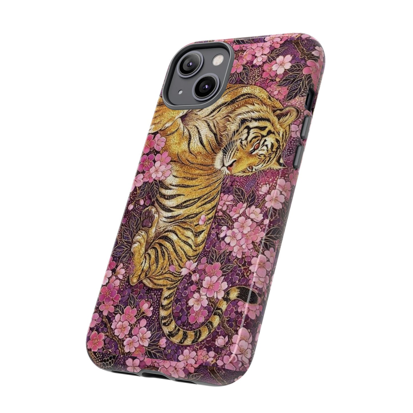 Tiger Floral Phone Case — Vintage Sakura Heavy-Duty Protective Cover