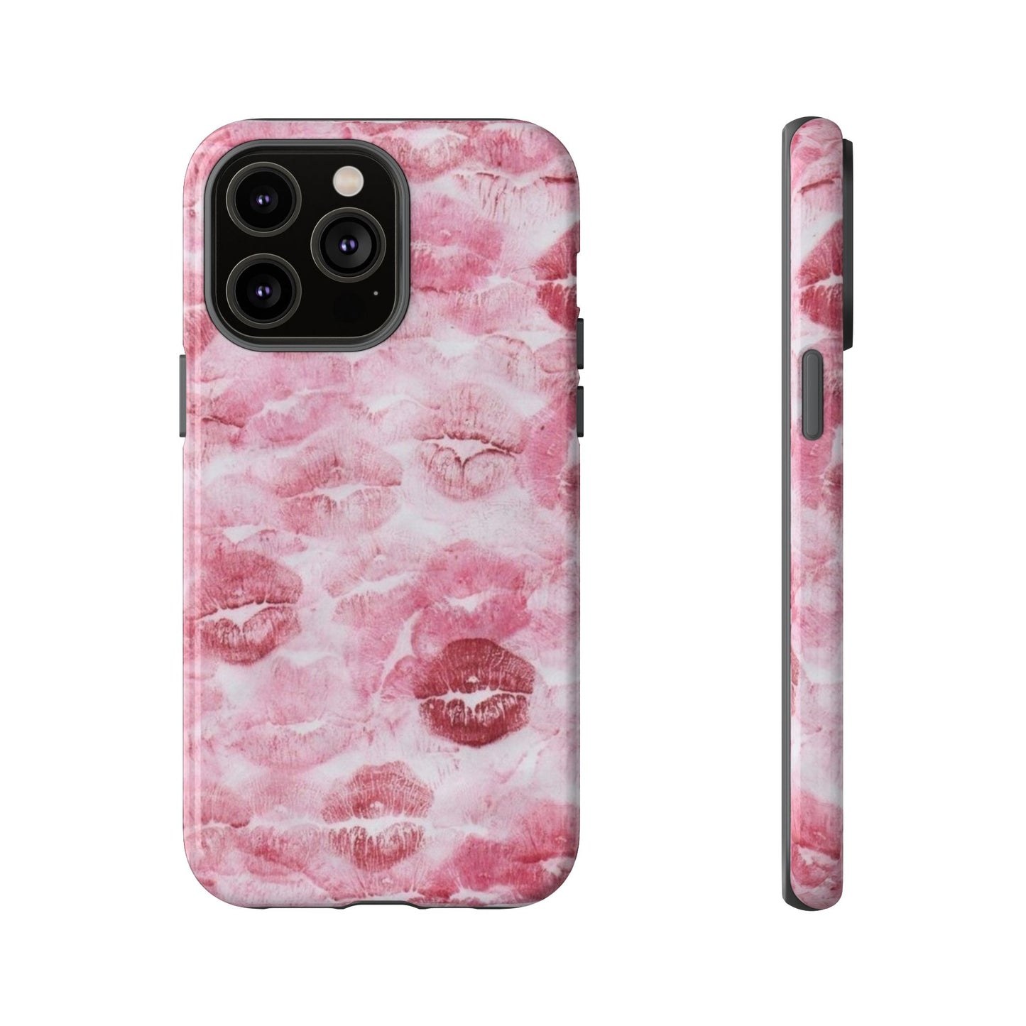 Kiss Print Tough Phone Case — Pink Marble Lip Pattern, Protective iPhone Cover