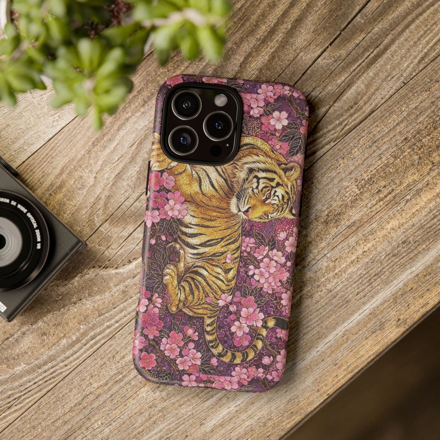 Tiger Floral Phone Case — Vintage Sakura Heavy-Duty Protective Cover