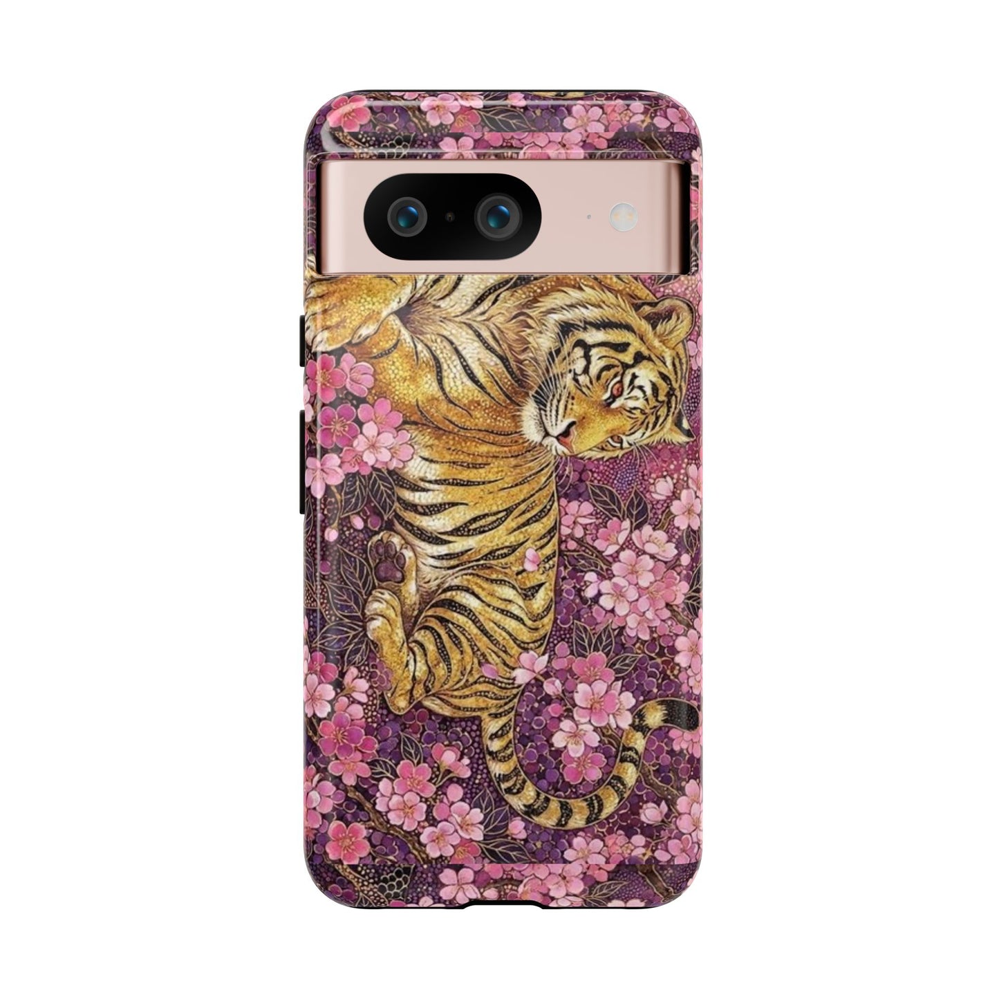 Tiger Floral Phone Case — Vintage Sakura Heavy-Duty Protective Cover