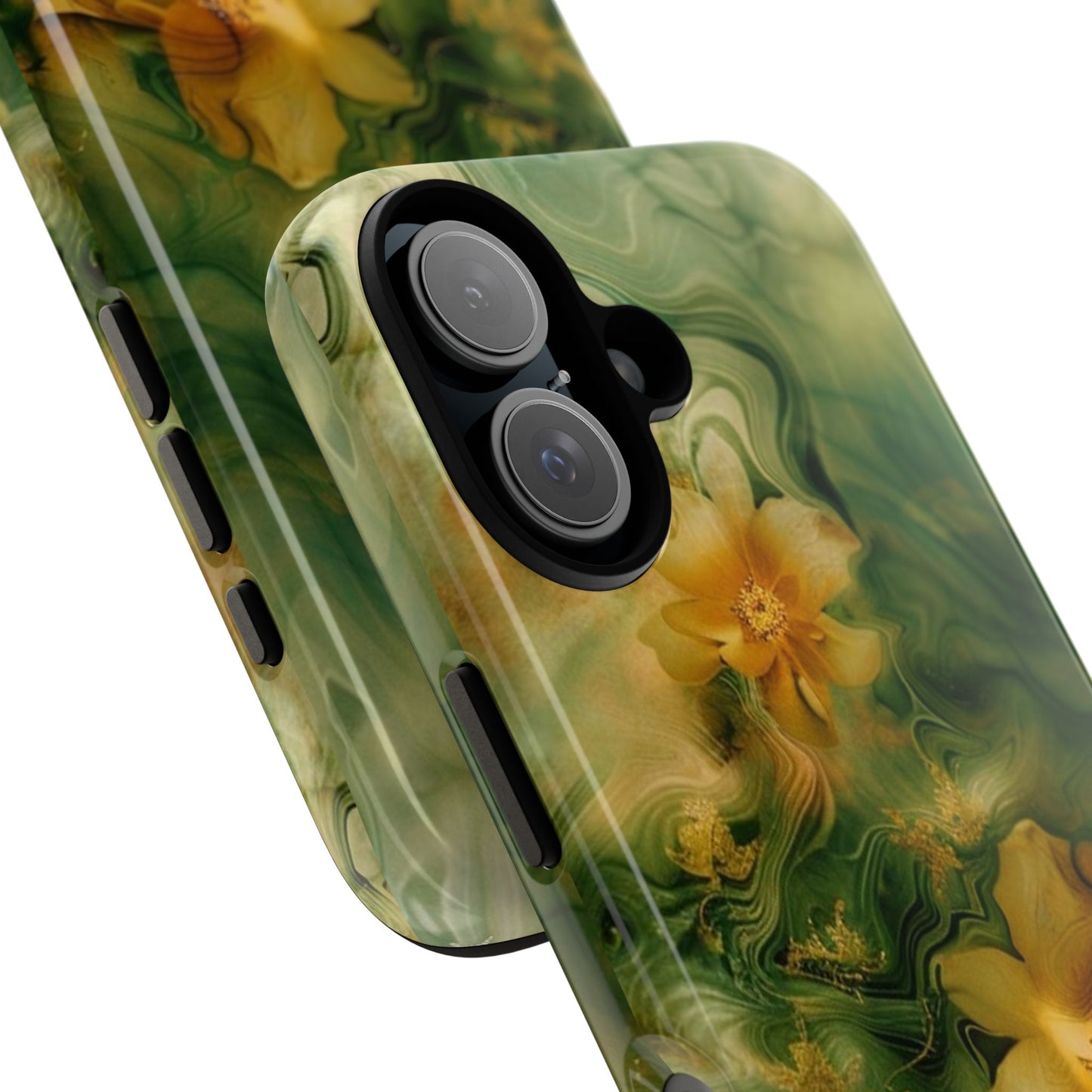 Floral Swirl Phone Case — Green & Gold Vintage Flower Design