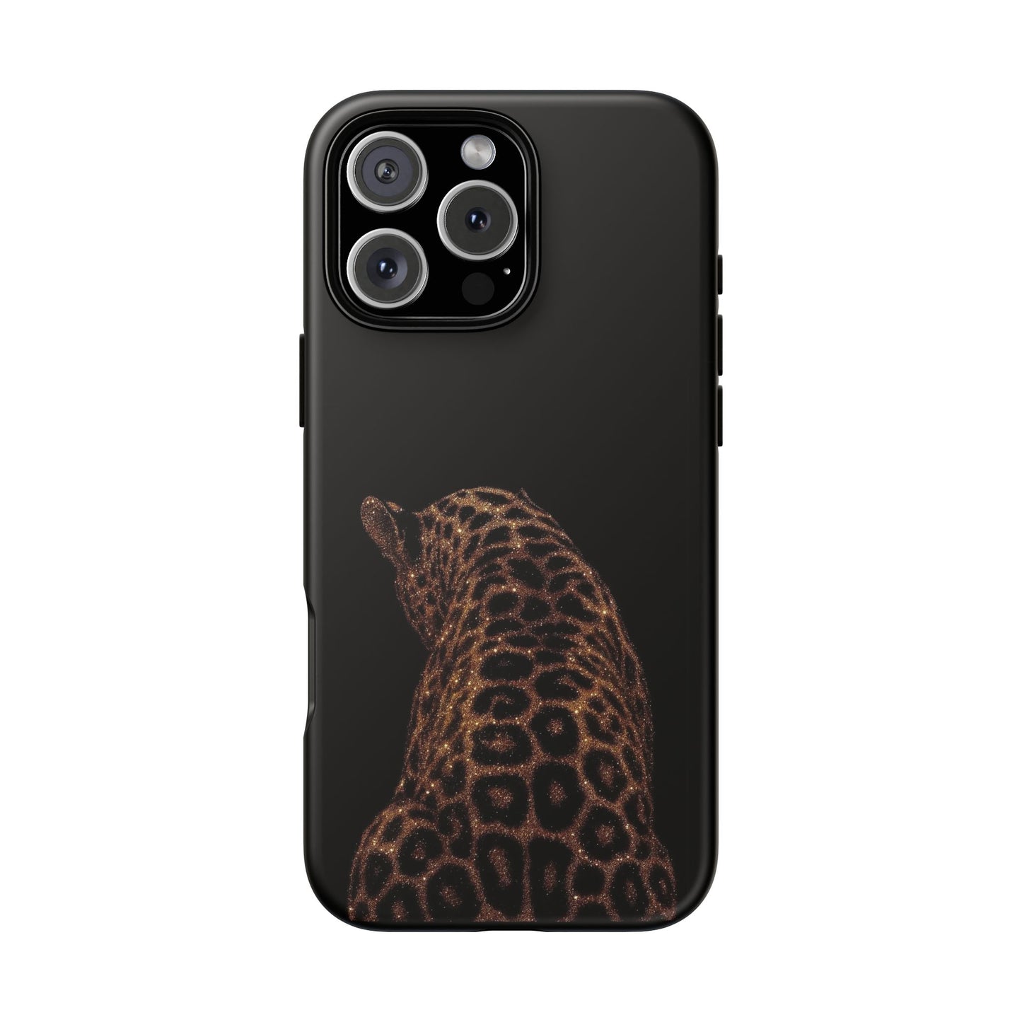Leopard Print Tough Phone Case - Sleek Black Protective Cover