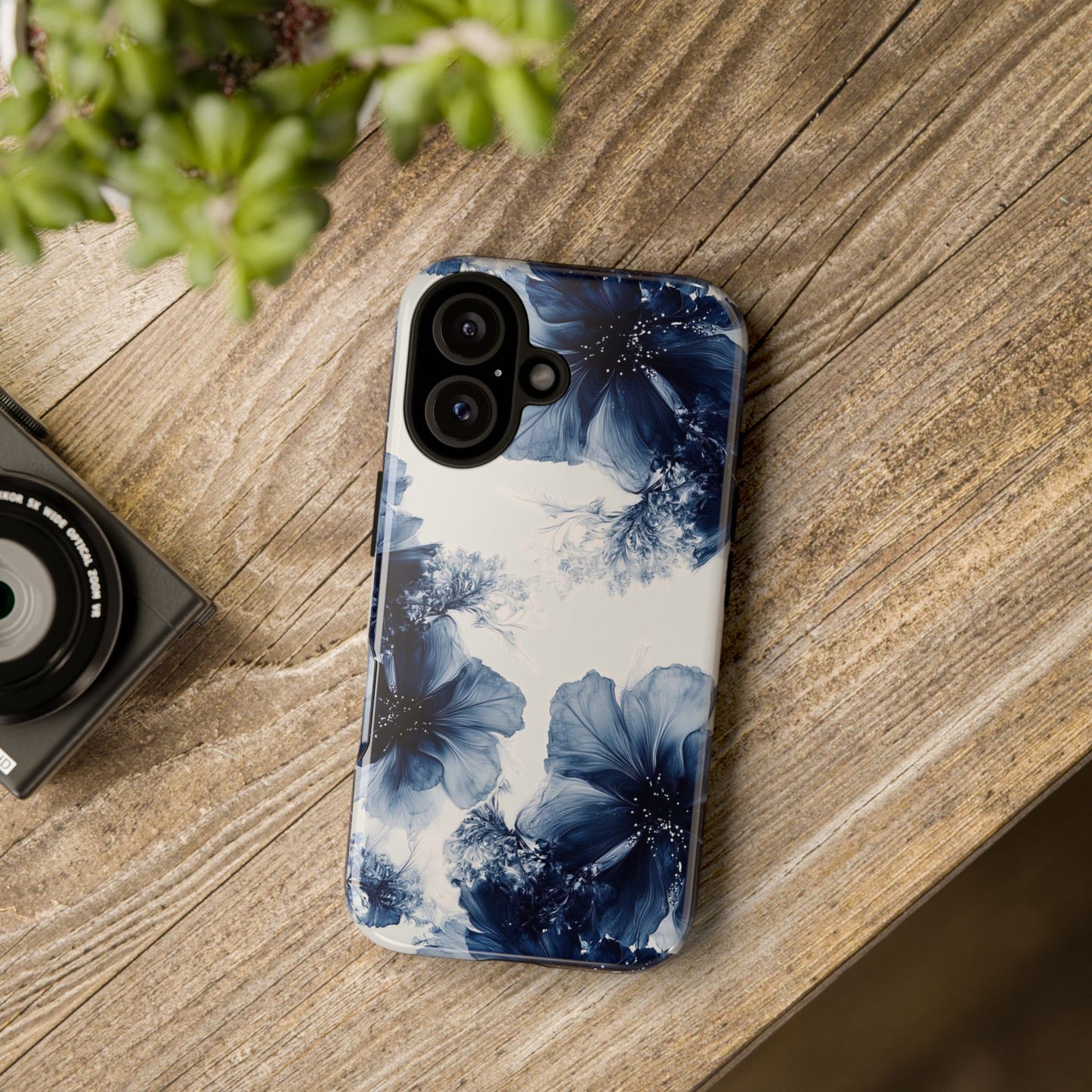 Floral Indigo Tough Phone Case — Blue Botanical Protective Cover