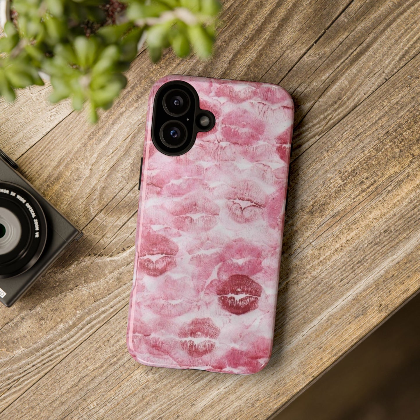 Kiss Print Tough Phone Case — Pink Marble Lip Pattern, Protective iPhone Cover