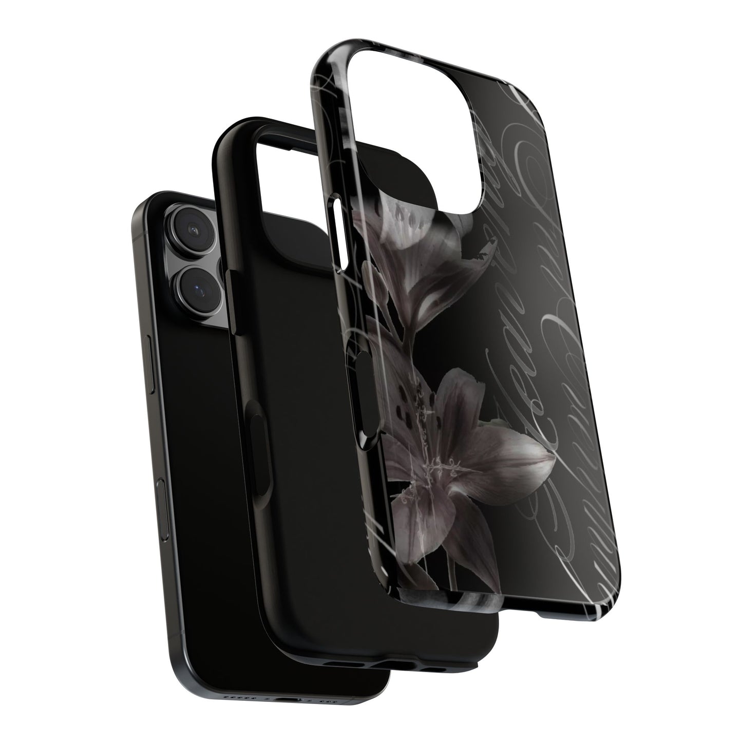 Floral Script Tough Phone Case – Black Lily Protective Cover