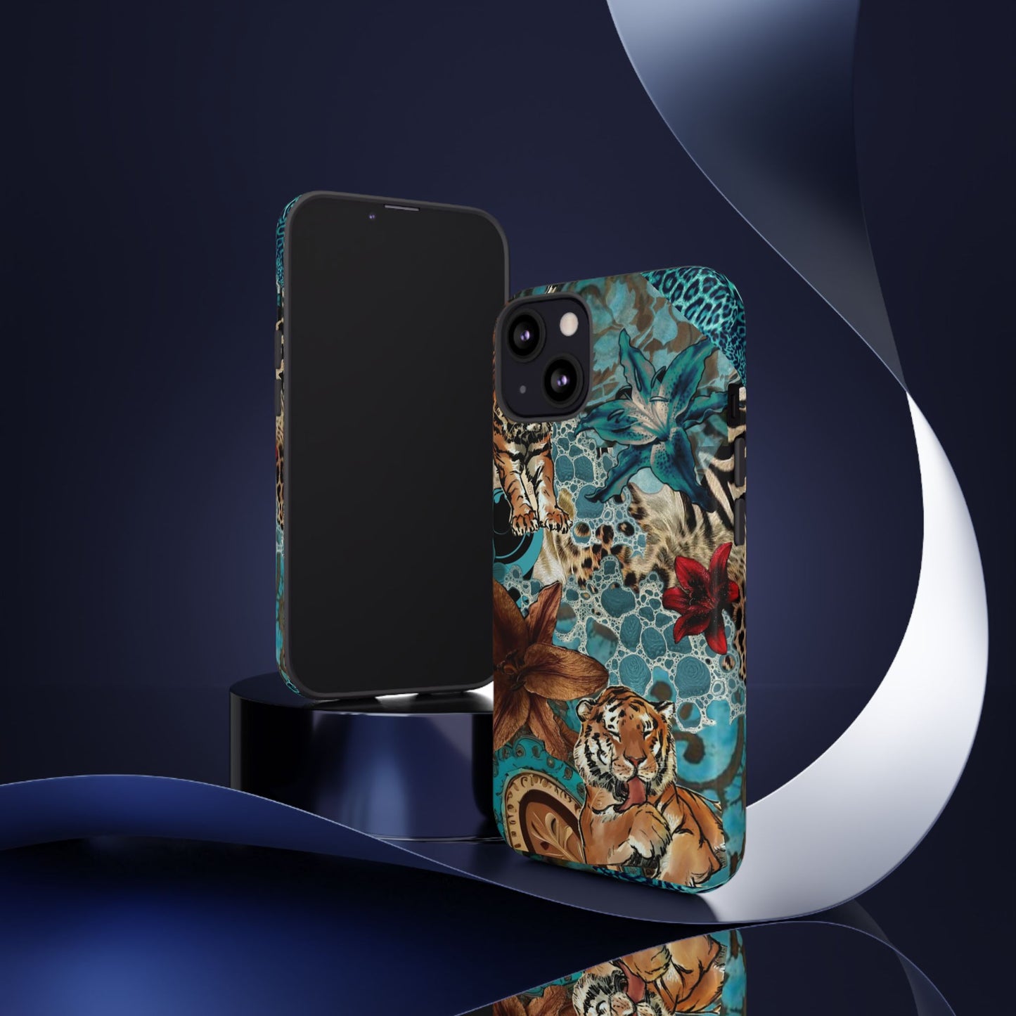 Floral Tiger Phone Case - Teal Safari Protective Cover