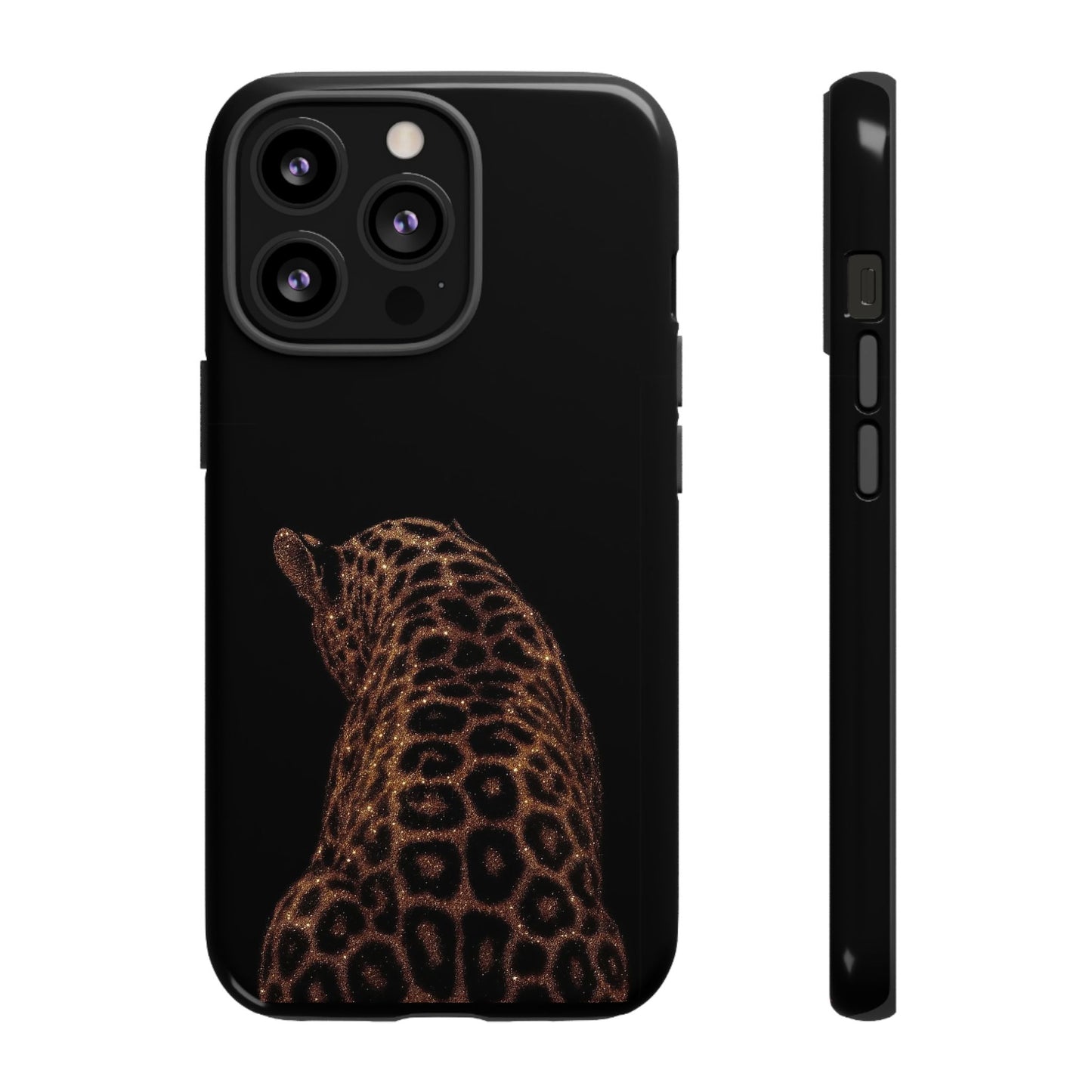 Leopard Print Tough Phone Case - Sleek Black Protective Cover
