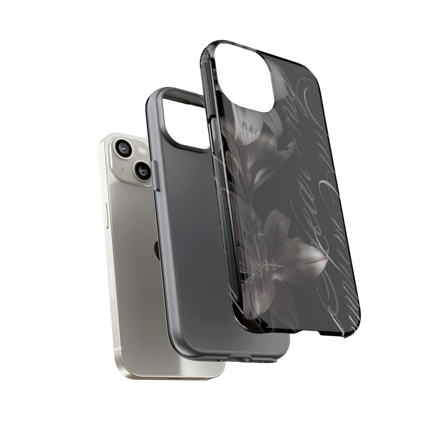 Floral Script Tough Phone Case – Black Lily Protective Cover