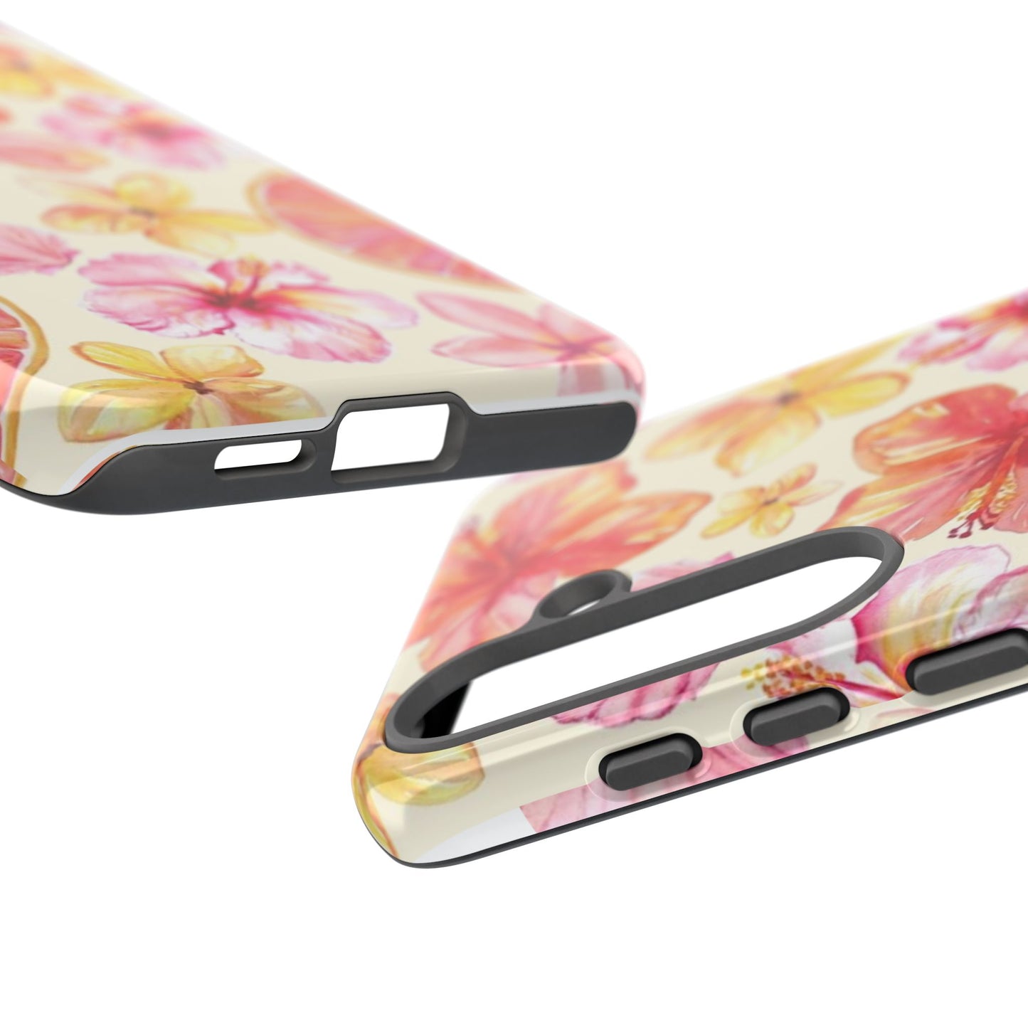 Tropical Hibiscus Tough Phone Case – Watercolor Floral & Citrus Protective Cover