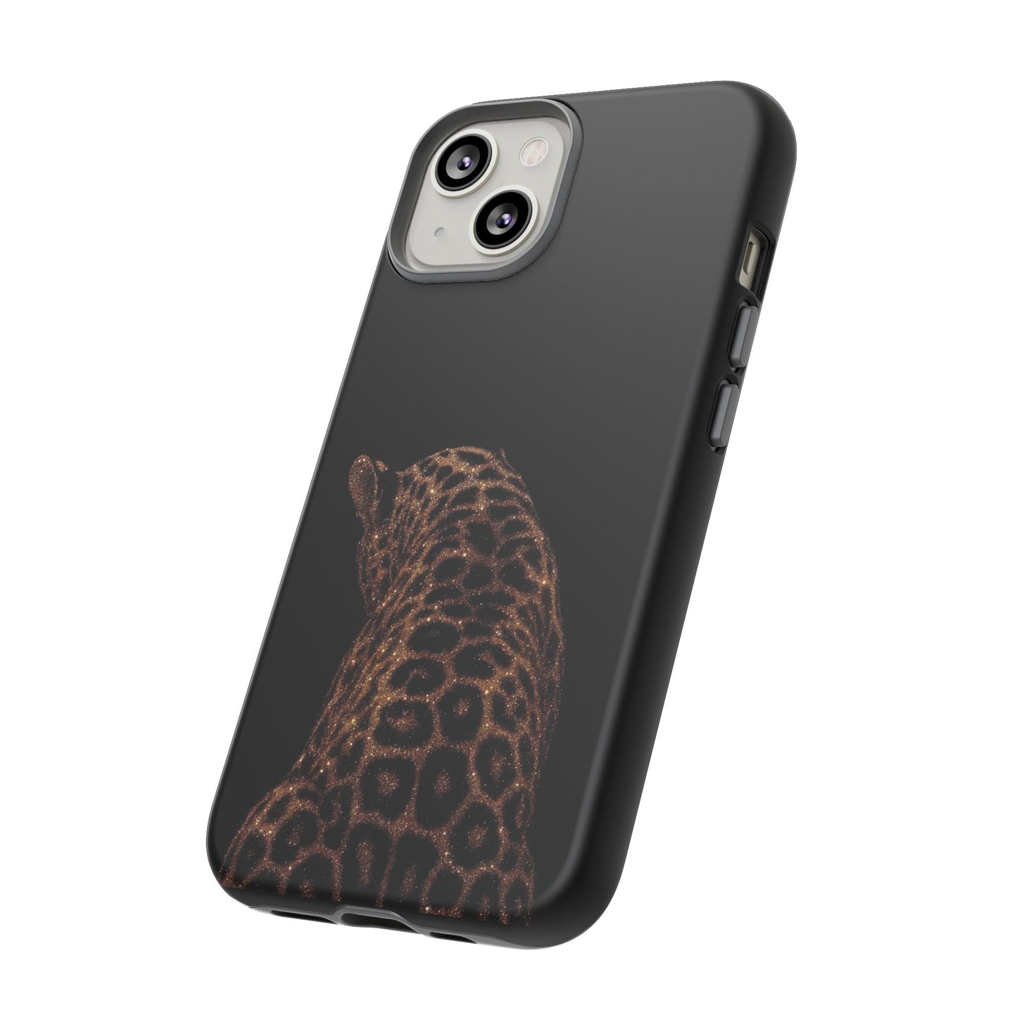 Leopard Print Tough Phone Case - Sleek Black Protective Cover