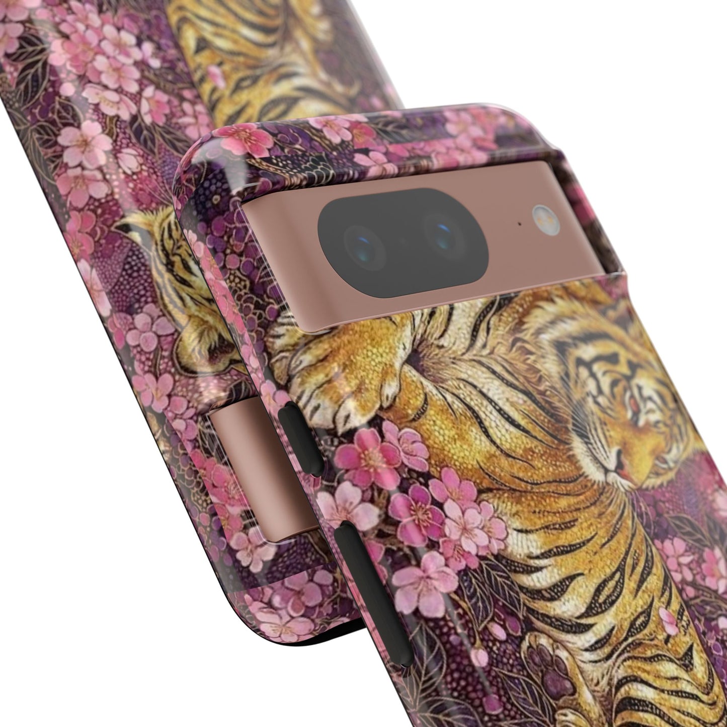 Tiger Floral Phone Case — Vintage Sakura Heavy-Duty Protective Cover