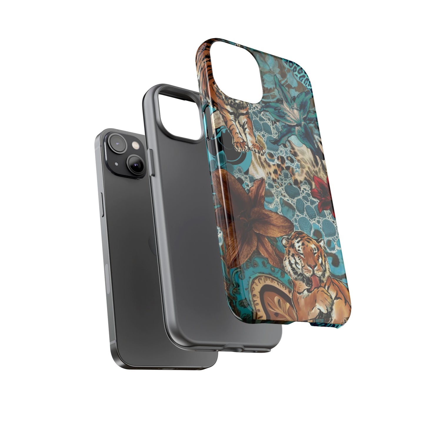 Floral Tiger Phone Case - Teal Safari Protective Cover
