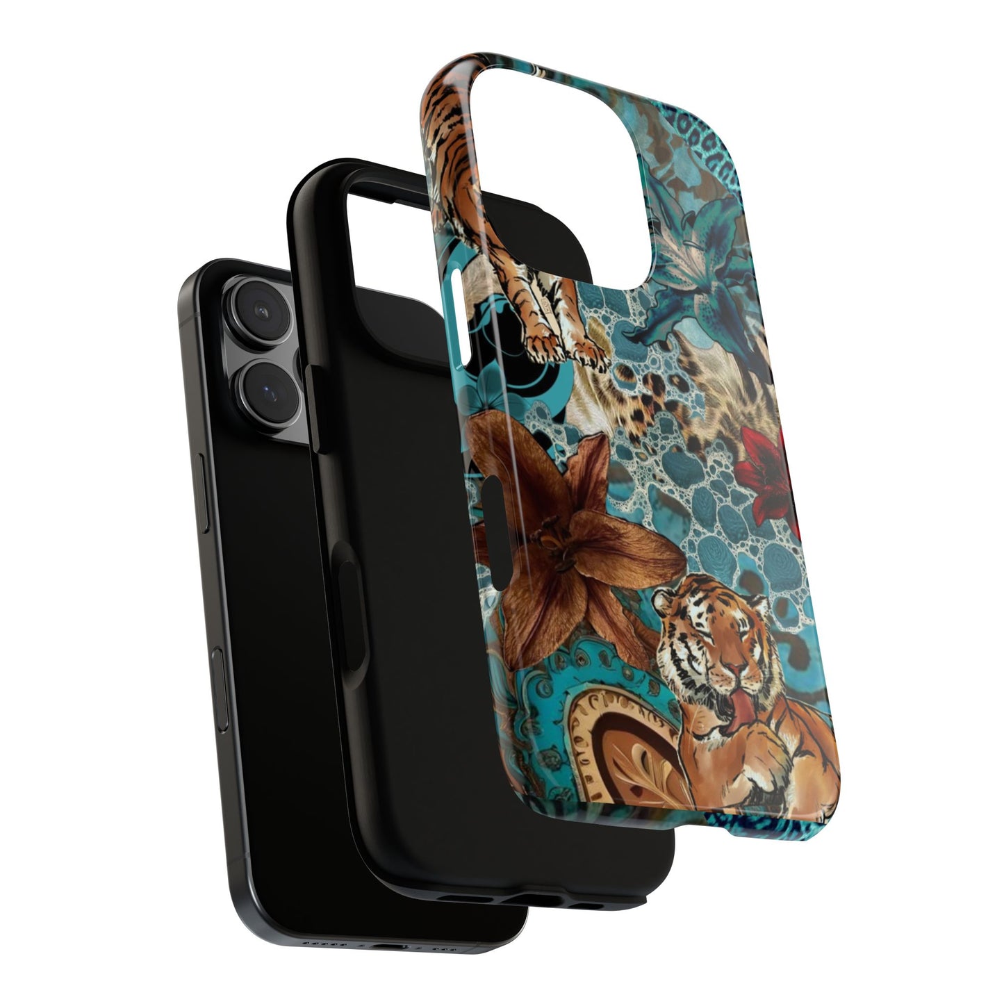 Floral Tiger Phone Case - Teal Safari Protective Cover
