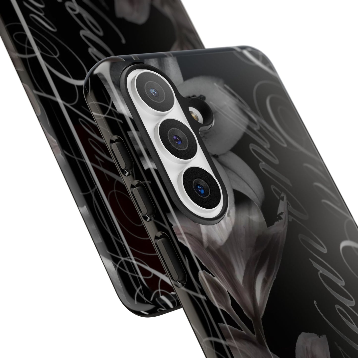 Floral Script Tough Phone Case – Black Lily Protective Cover