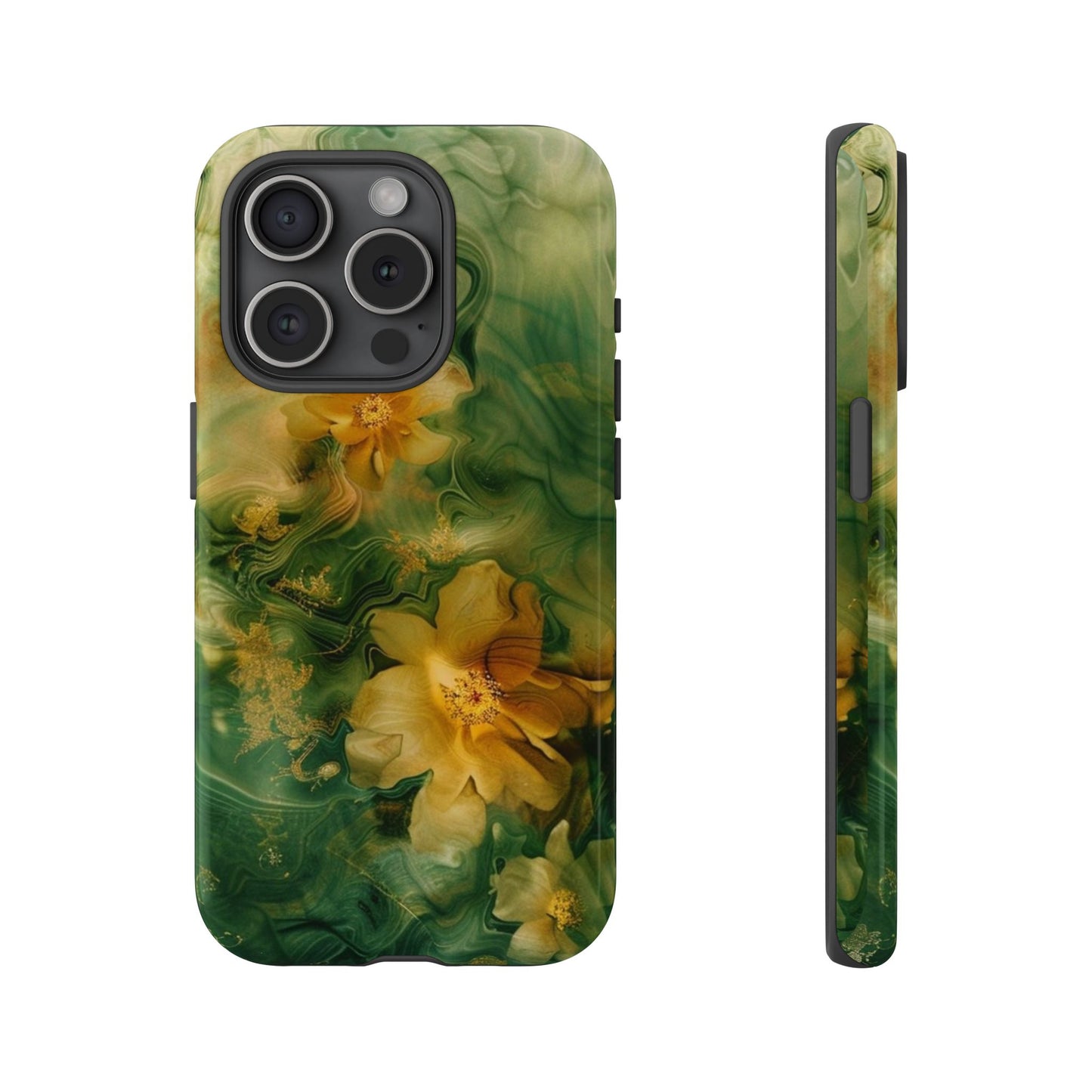 Floral Swirl Phone Case — Green & Gold Vintage Flower Design