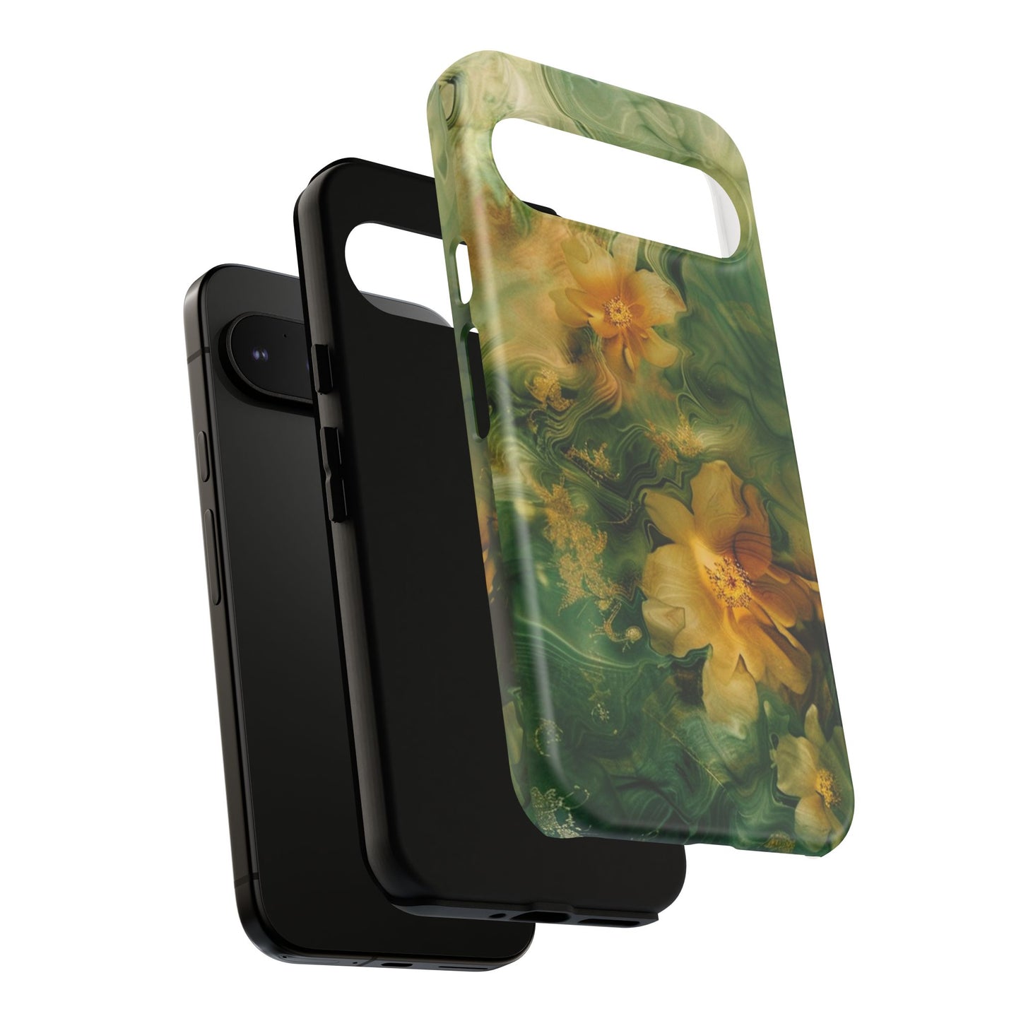 Floral Swirl Phone Case — Green & Gold Vintage Flower Design