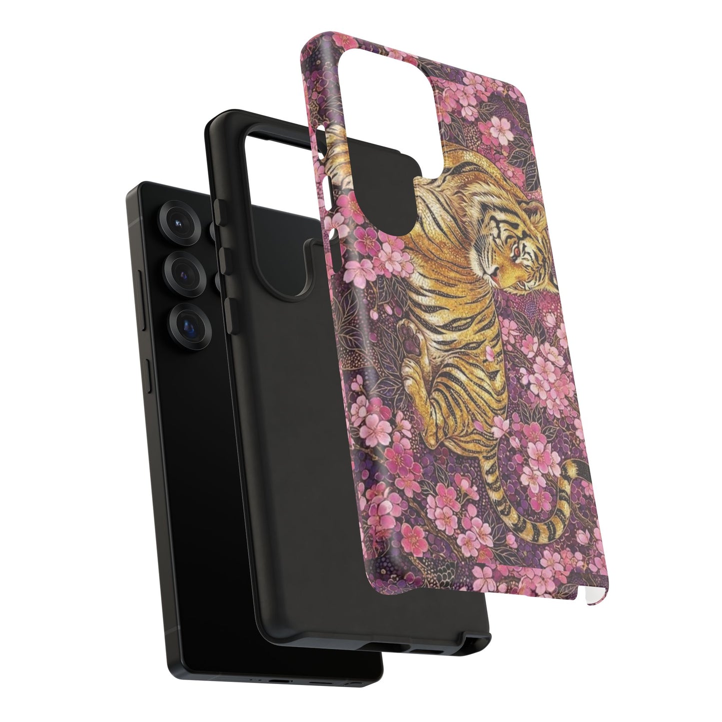 Tiger Floral Phone Case — Vintage Sakura Heavy-Duty Protective Cover