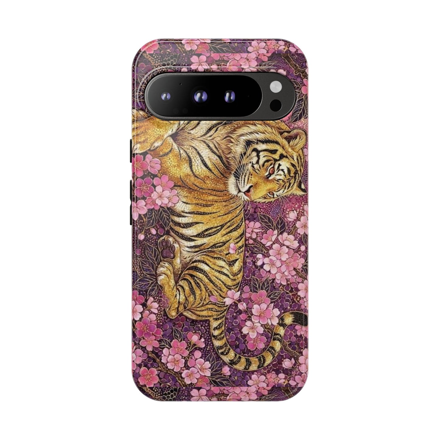 Tiger Floral Phone Case — Vintage Sakura Heavy-Duty Protective Cover