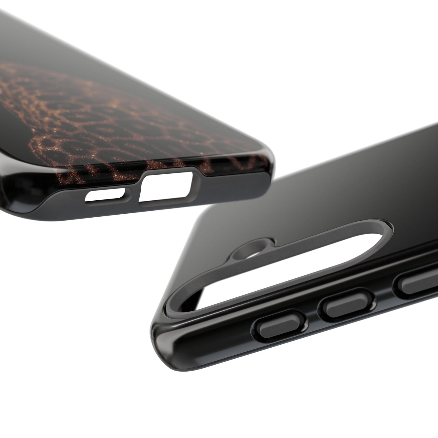 Leopard Print Tough Phone Case - Sleek Black Protective Cover