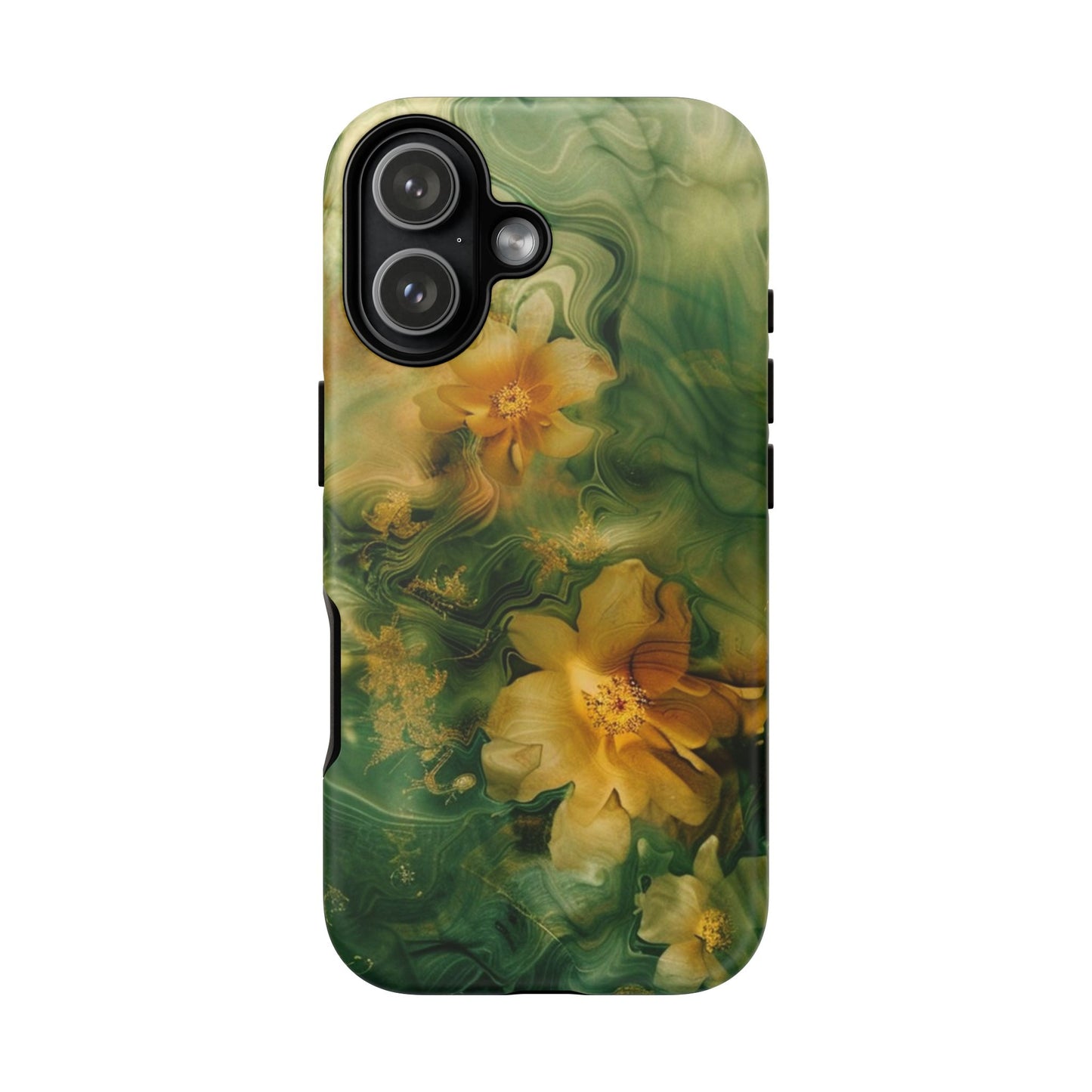 Floral Swirl Phone Case — Green & Gold Vintage Flower Design