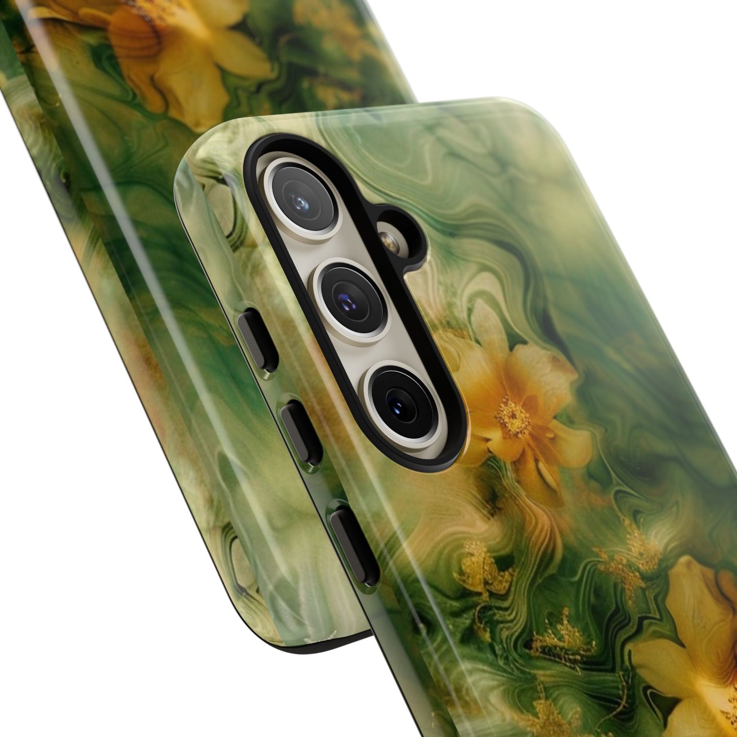 Floral Swirl Phone Case — Green & Gold Vintage Flower Design