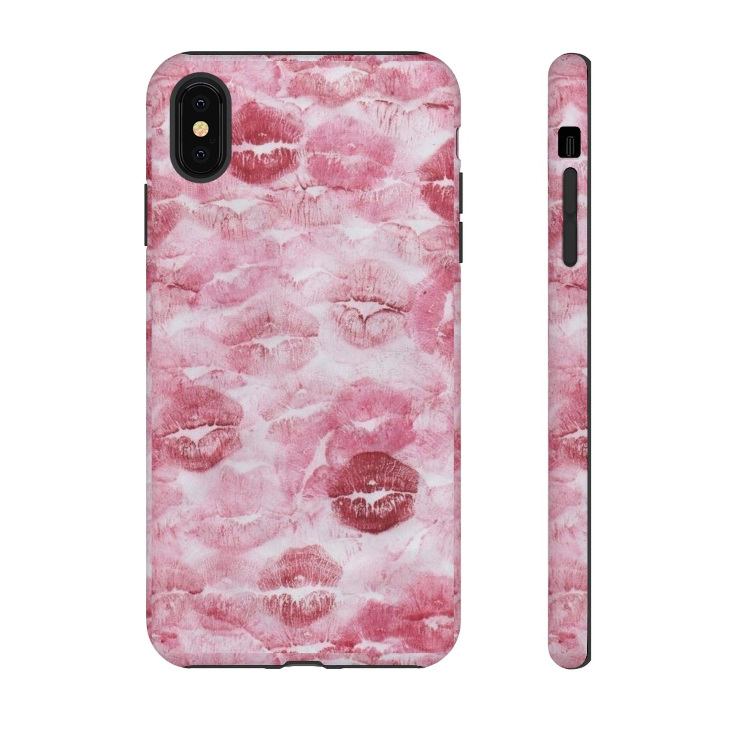 Kiss Print Tough Phone Case — Pink Marble Lip Pattern, Protective iPhone Cover