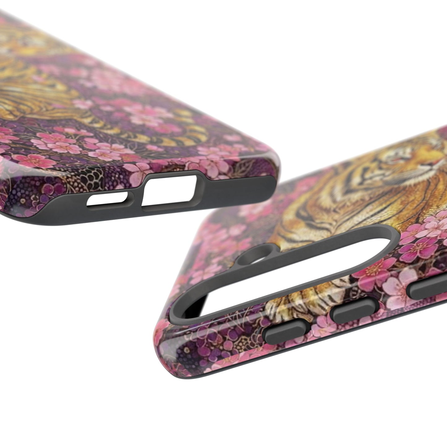 Tiger Floral Phone Case — Vintage Sakura Heavy-Duty Protective Cover