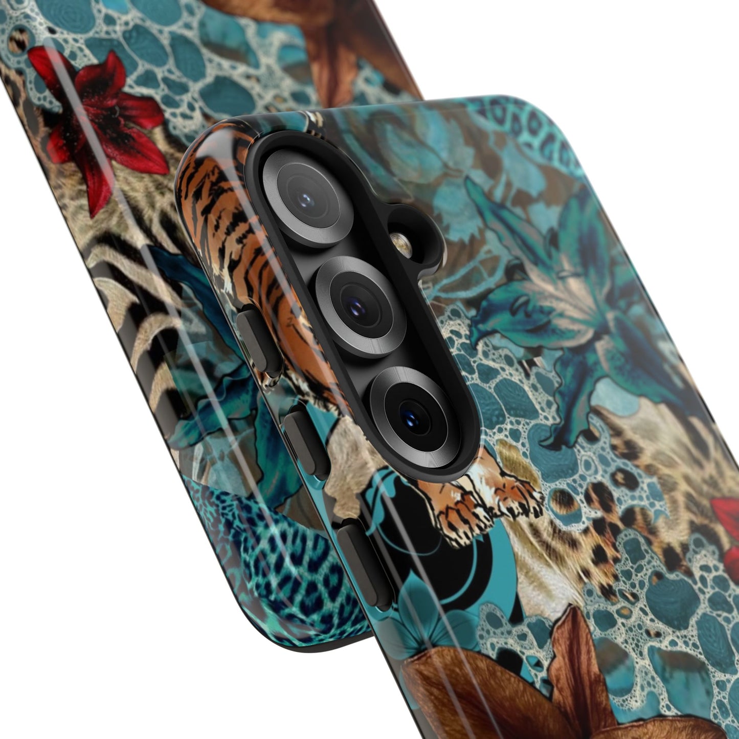Floral Tiger Phone Case - Teal Safari Protective Cover