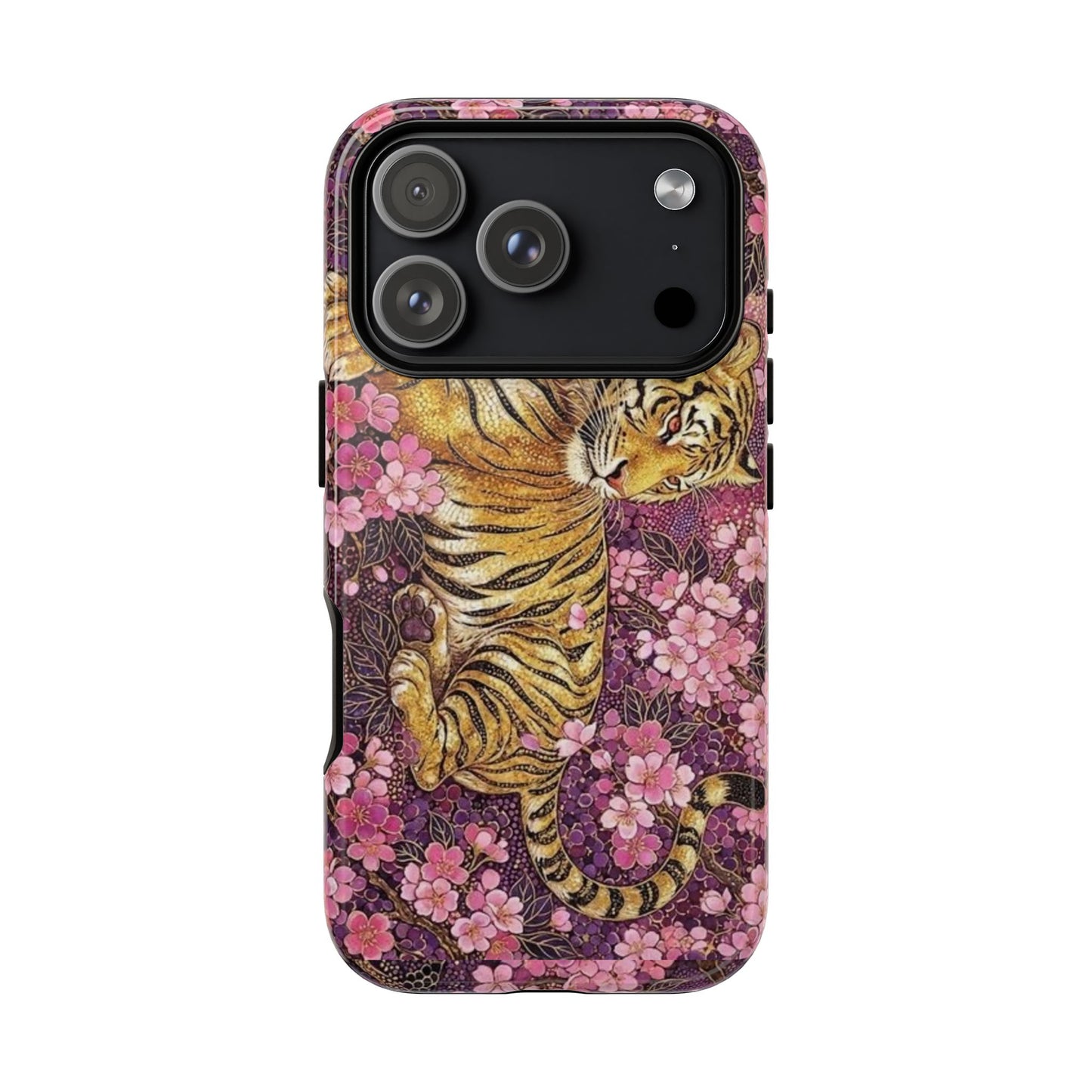 Tiger Floral Phone Case — Vintage Sakura Heavy-Duty Protective Cover
