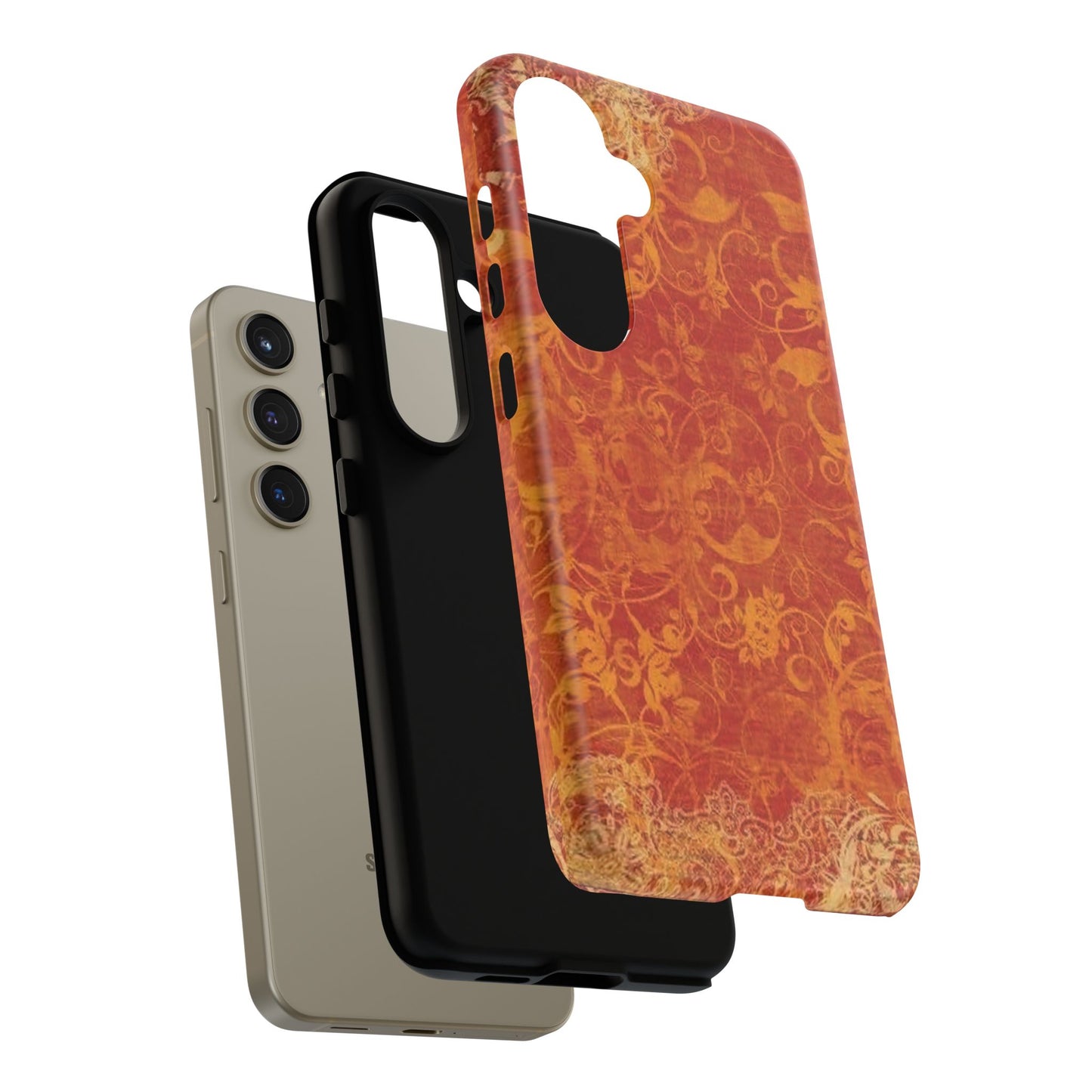 Floral Autumn iPhone Tough Case — Orange Vintage Scroll Design