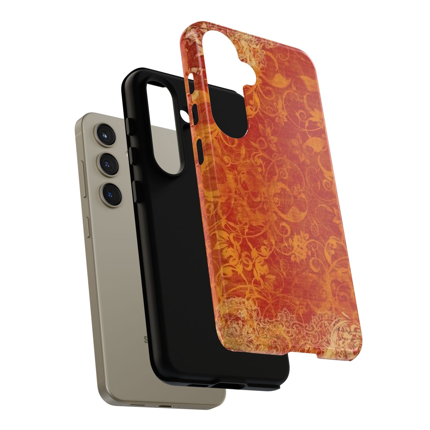 Floral Autumn iPhone Tough Case — Orange Vintage Scroll Design