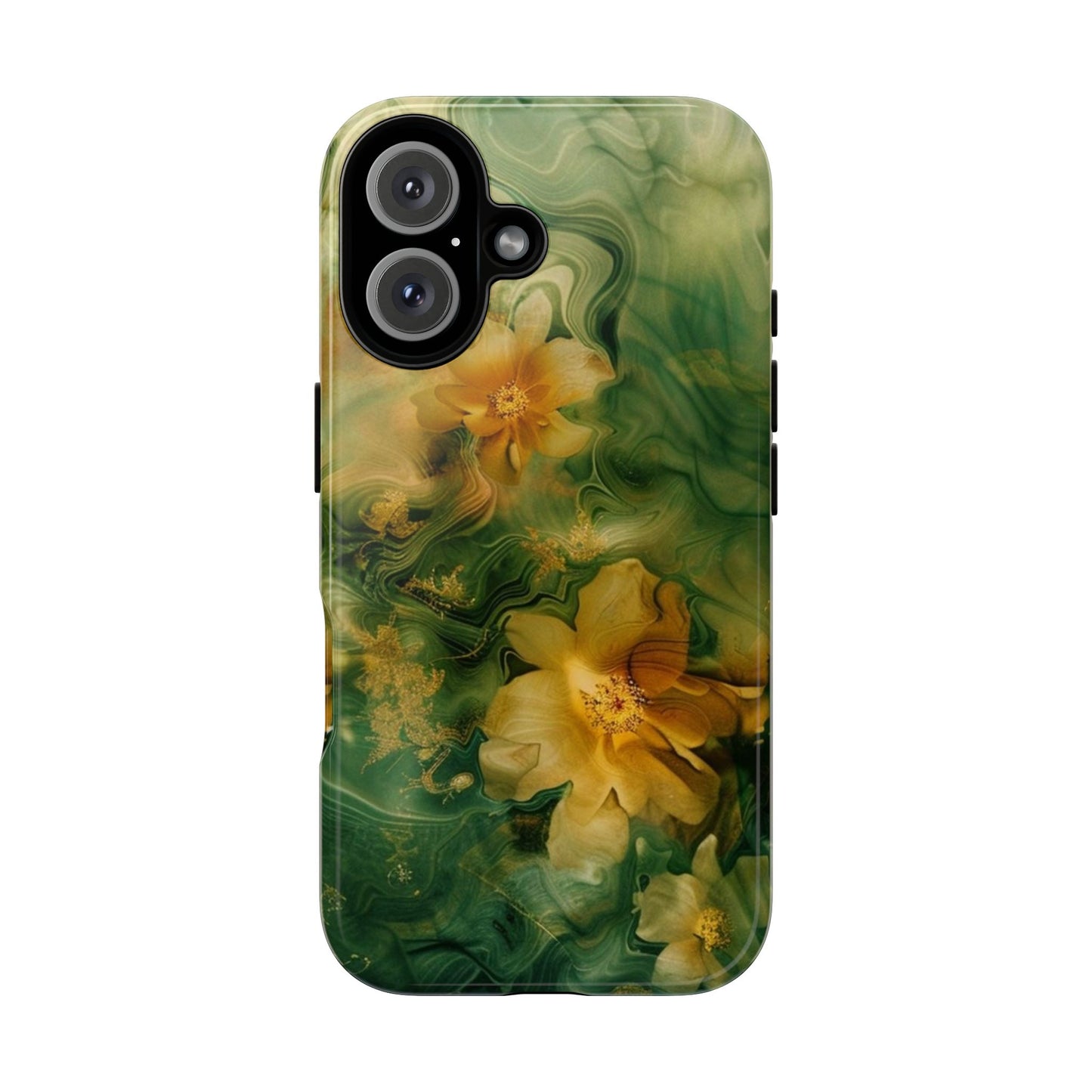 Floral Swirl Phone Case — Green & Gold Vintage Flower Design