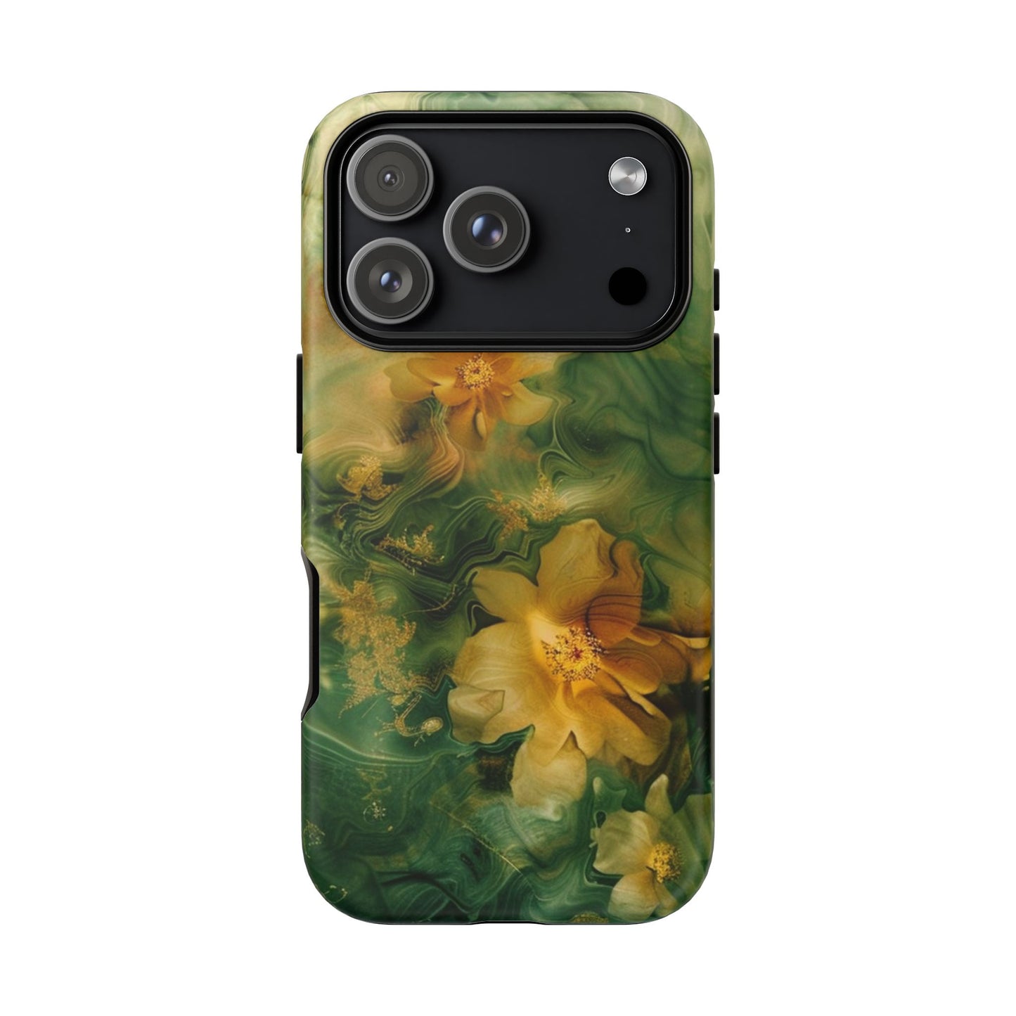 Floral Swirl Phone Case — Green & Gold Vintage Flower Design