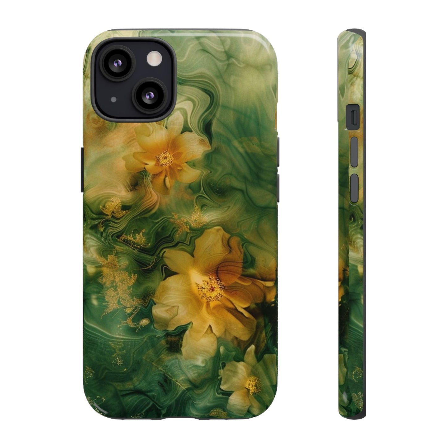 Floral Swirl Phone Case — Green & Gold Vintage Flower Design