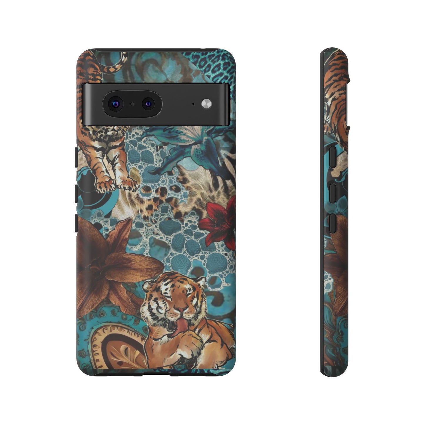 Floral Tiger Phone Case - Teal Safari Protective Cover