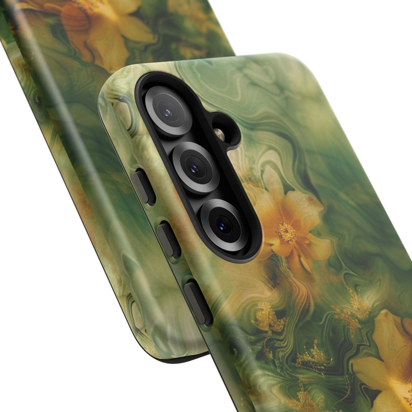 Floral Swirl Phone Case — Green & Gold Vintage Flower Design